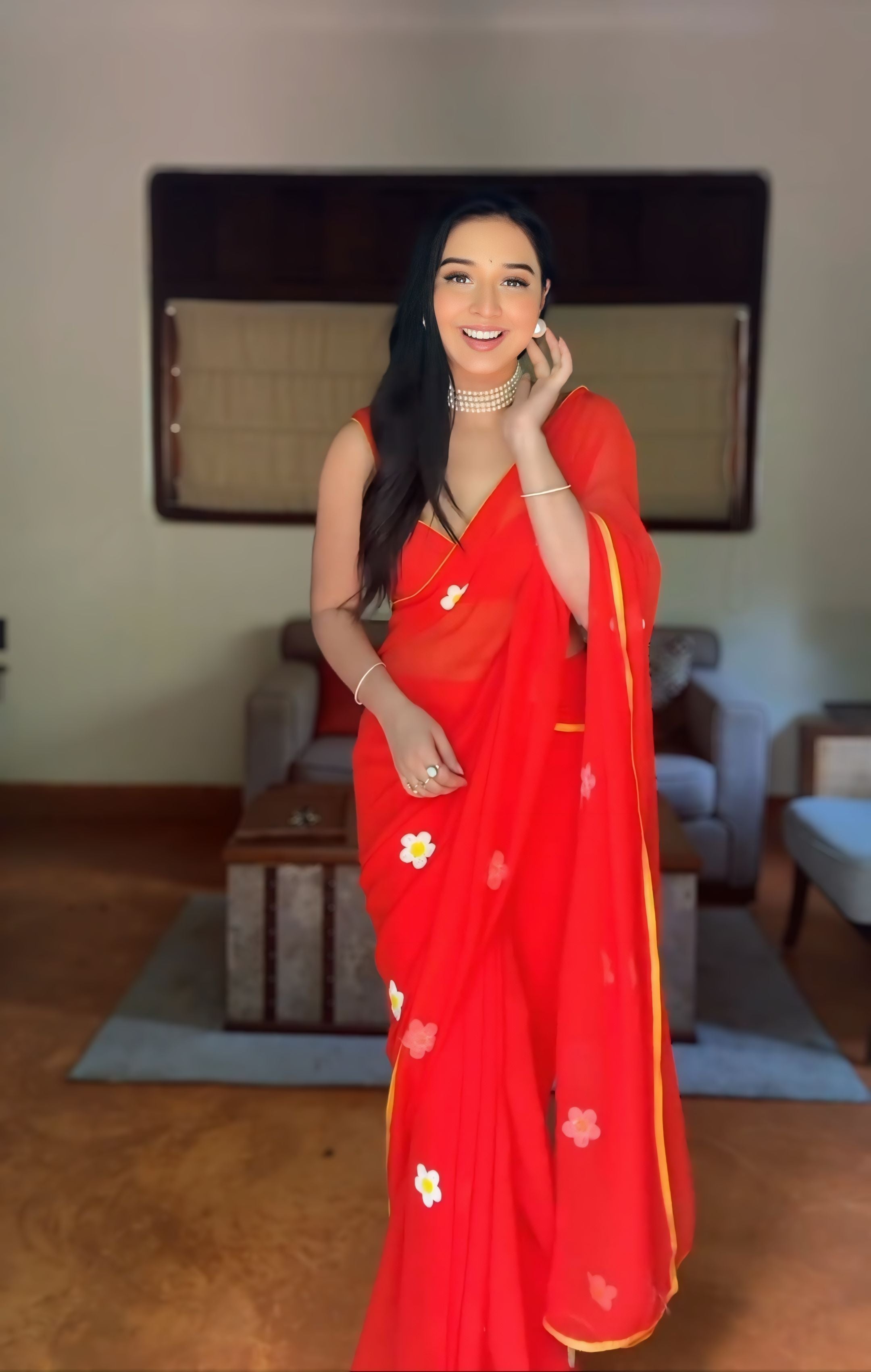 One Minute Ready To Wear Radiant Red Elegance Saree