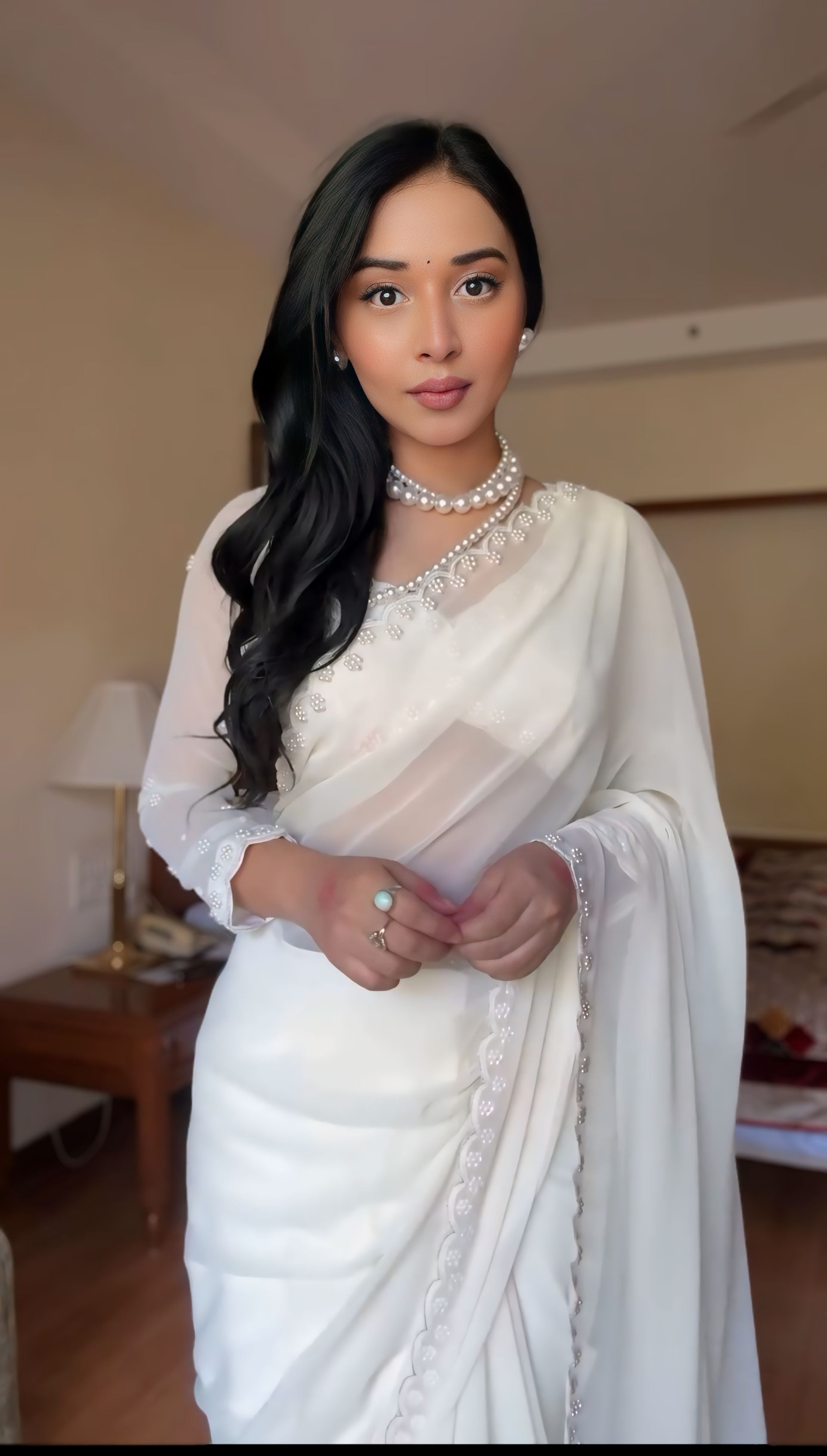 One Minute Ready To Wear Elegant Essence White Saree with Stitch Blouse