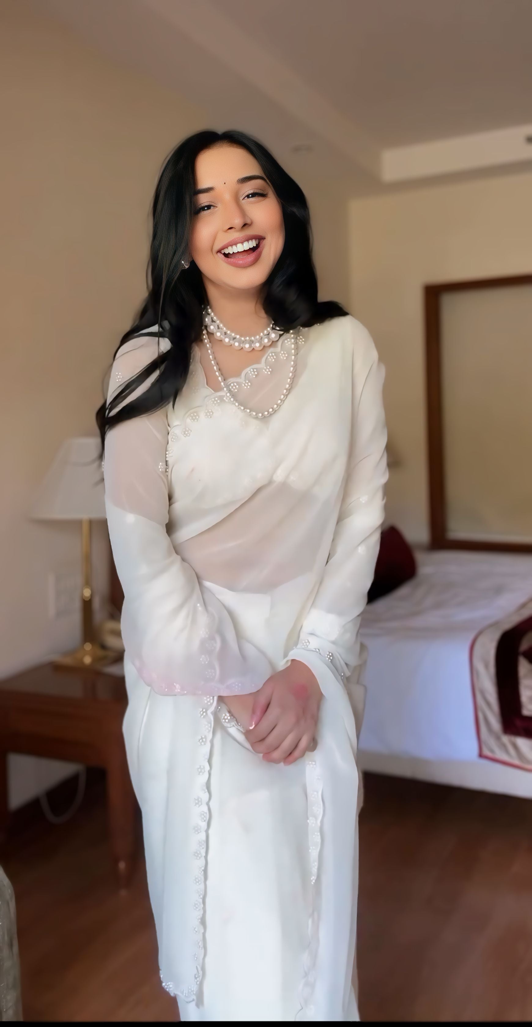 One Minute Ready To Wear Elegant Essence White Saree with Stitch Blouse