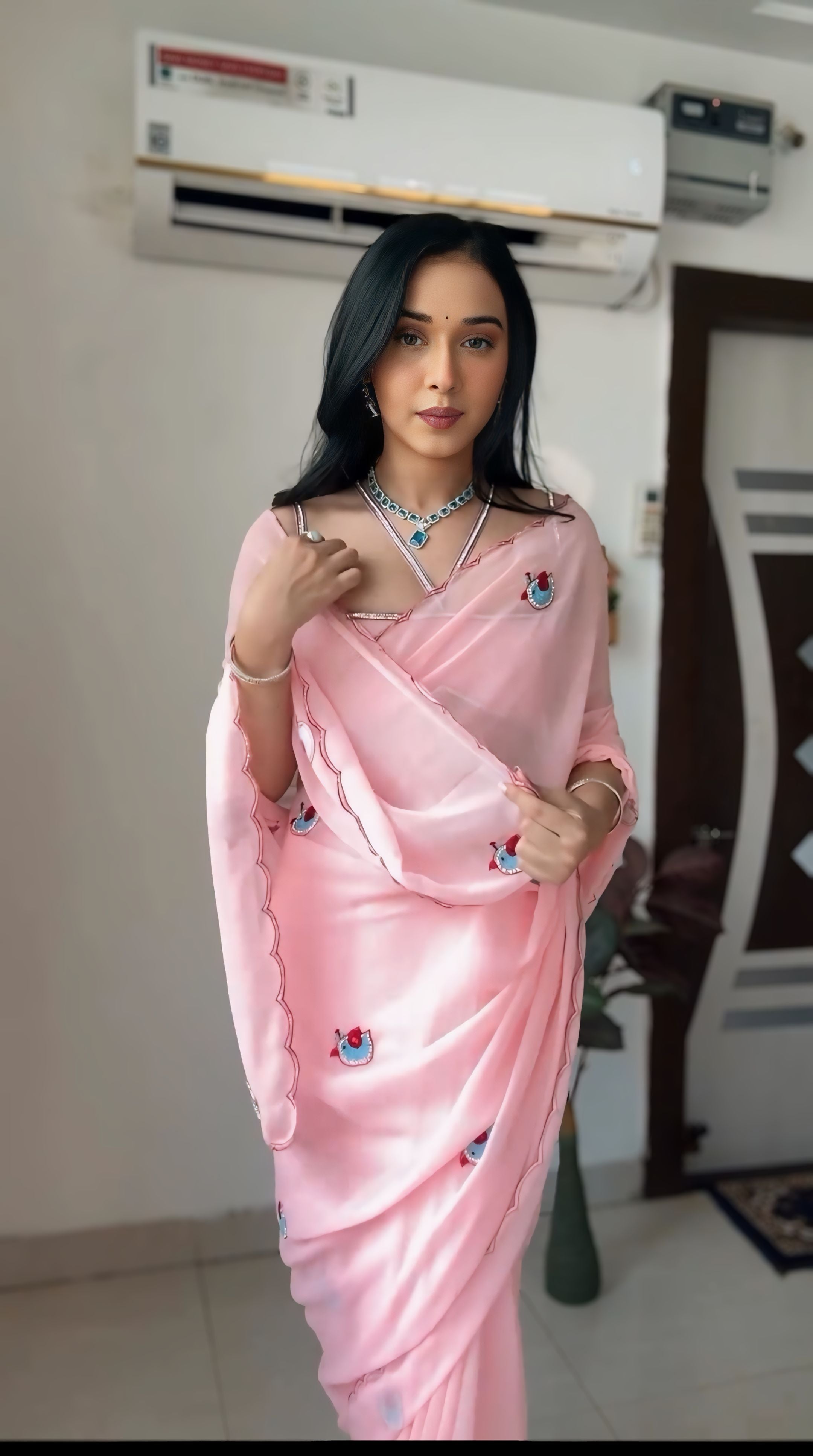 One Minute Ready To Wear Pink Petal Elegance Saree
