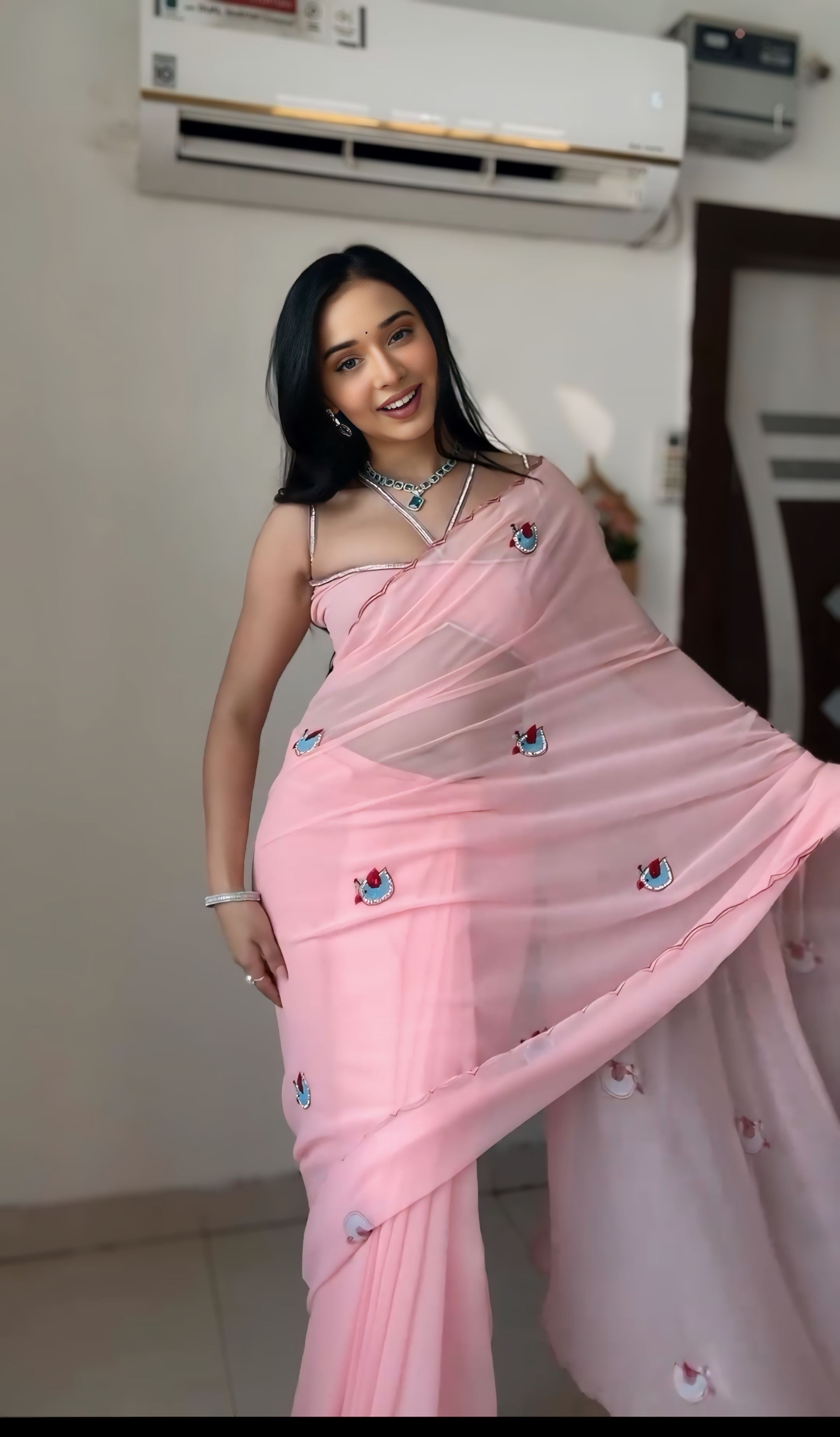 One Minute Ready To Wear Pink Petal Elegance Saree