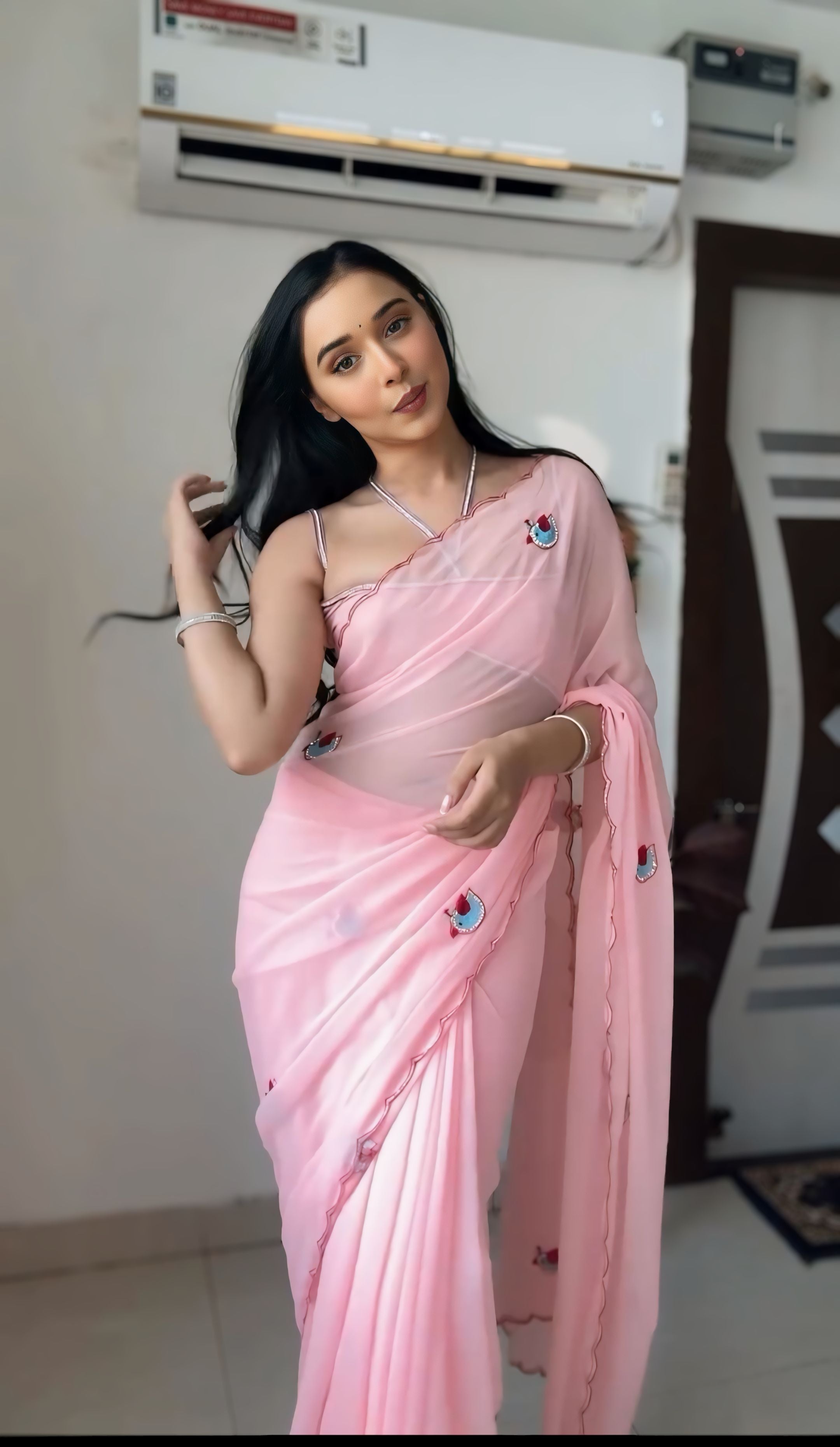 One Minute Ready To Wear Pink Petal Elegance Saree