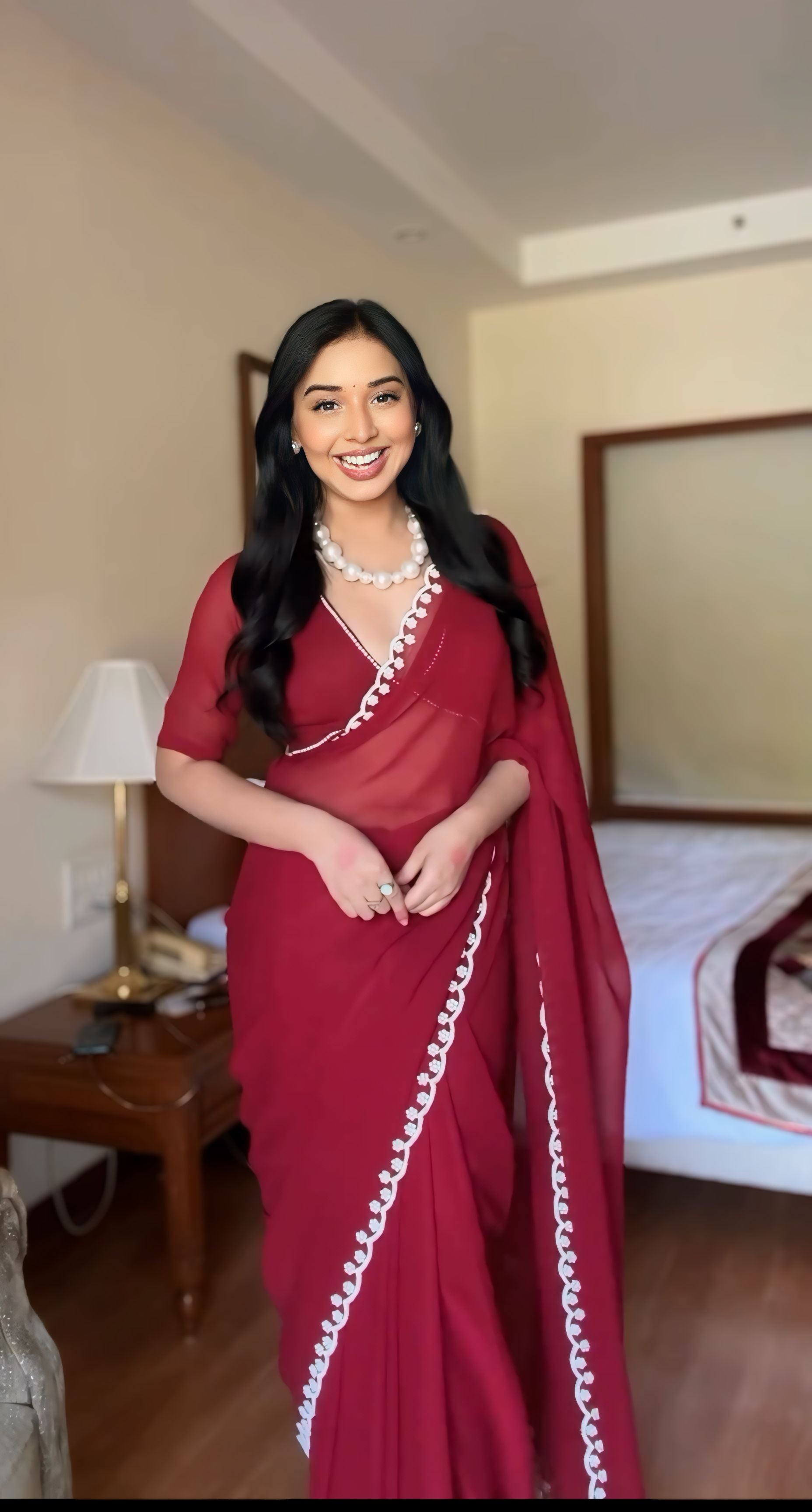 One Minute Ready To Wear Elegant Ruby Reverie Maroon Saree with Stitch Blouse