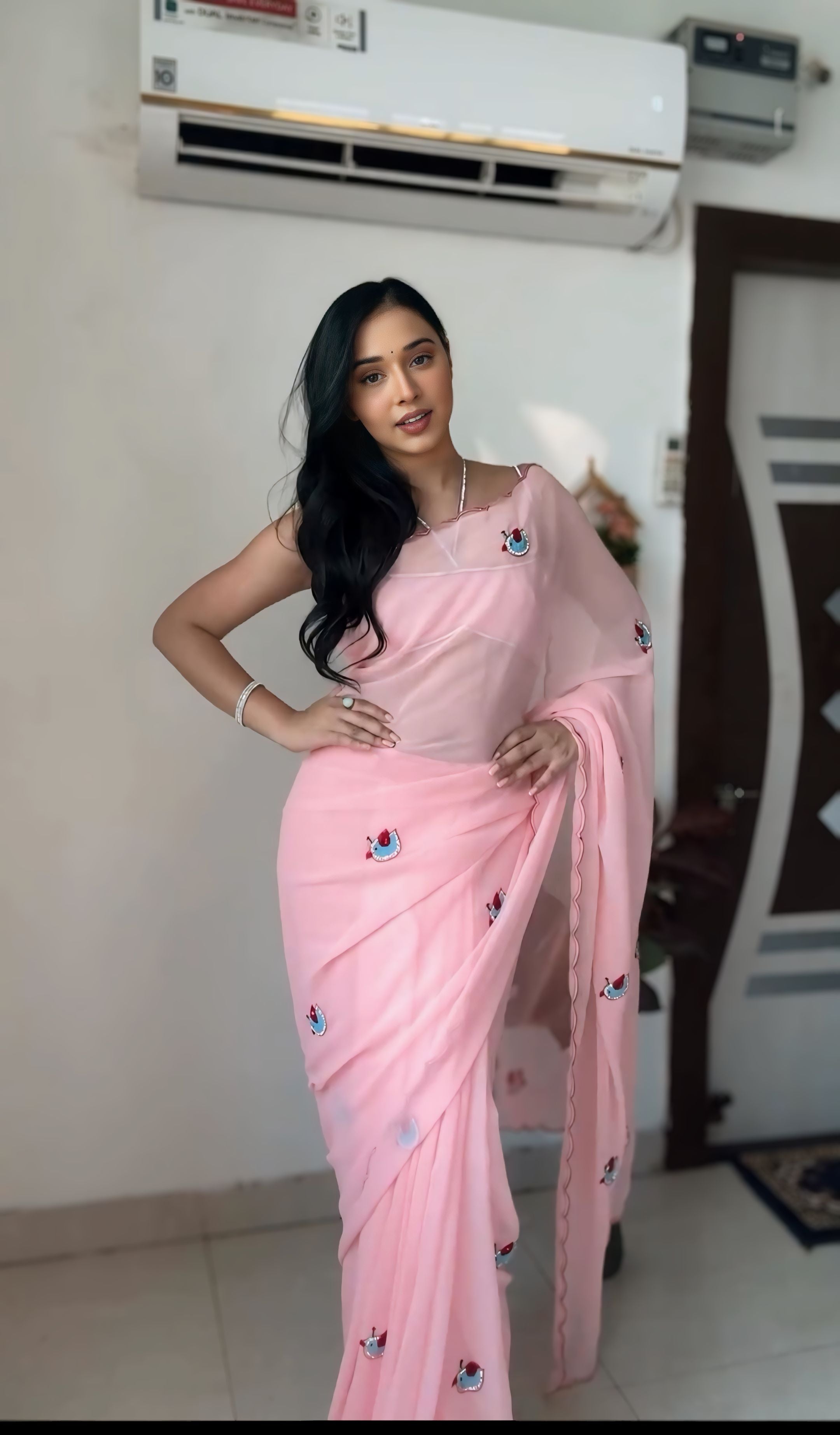 One Minute Ready To Wear Pink Petal Elegance Saree