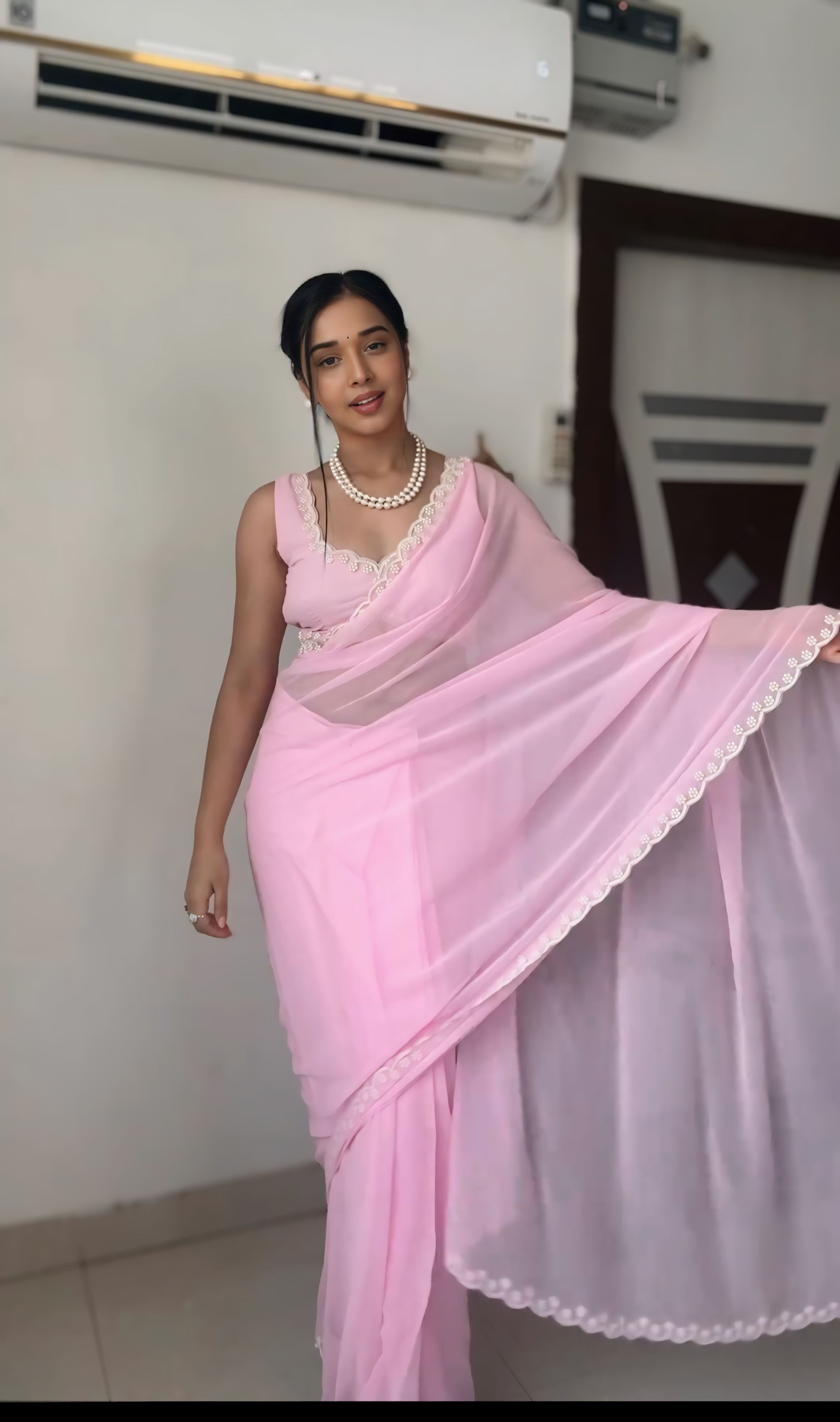 One Minute Ready To Wear Elegant Rose Saree Ensemble with Stitch Blouse