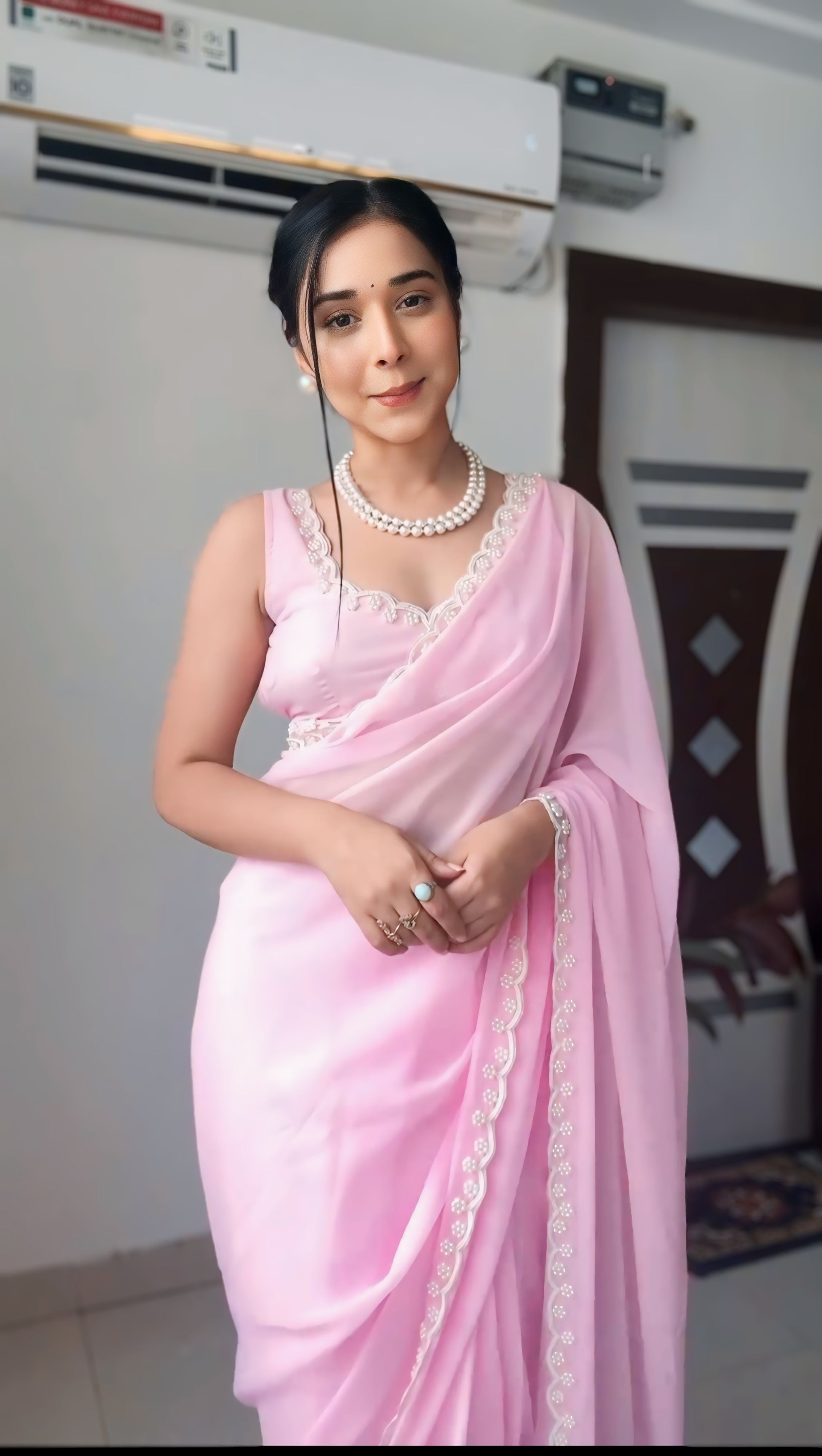 One Minute Ready To Wear Elegant Rose Saree Ensemble with Stitch Blouse