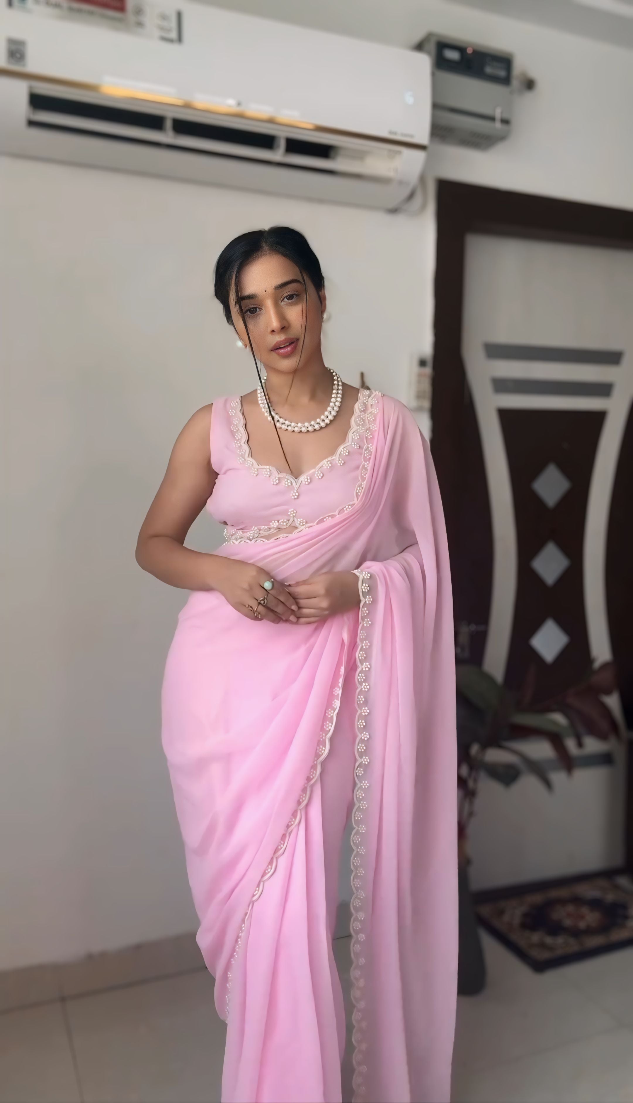 One Minute Ready To Wear Elegant Rose Saree Ensemble with Stitch Blouse