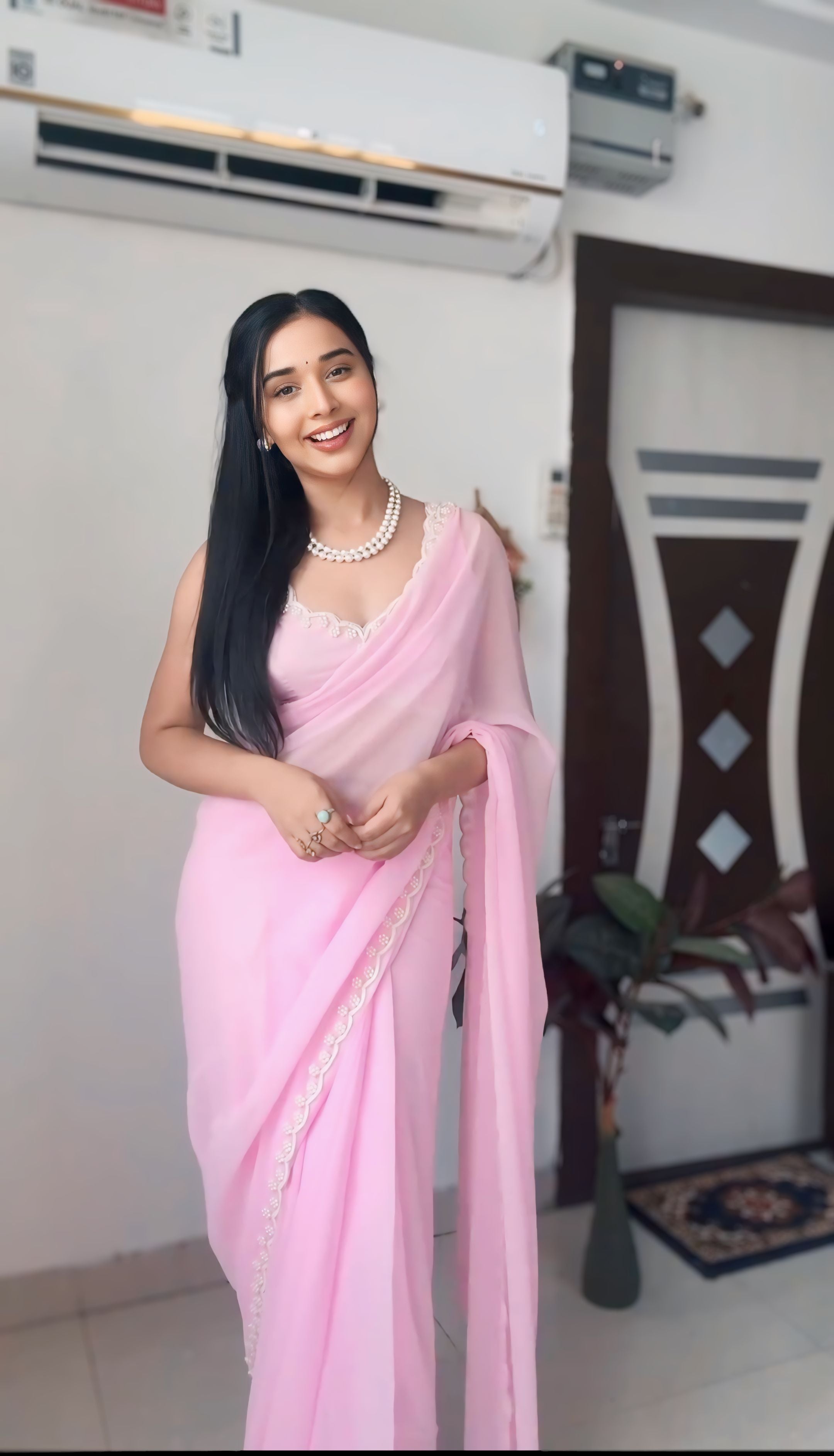 One Minute Ready To Wear Elegant Rose Saree Ensemble with Stitch Blouse