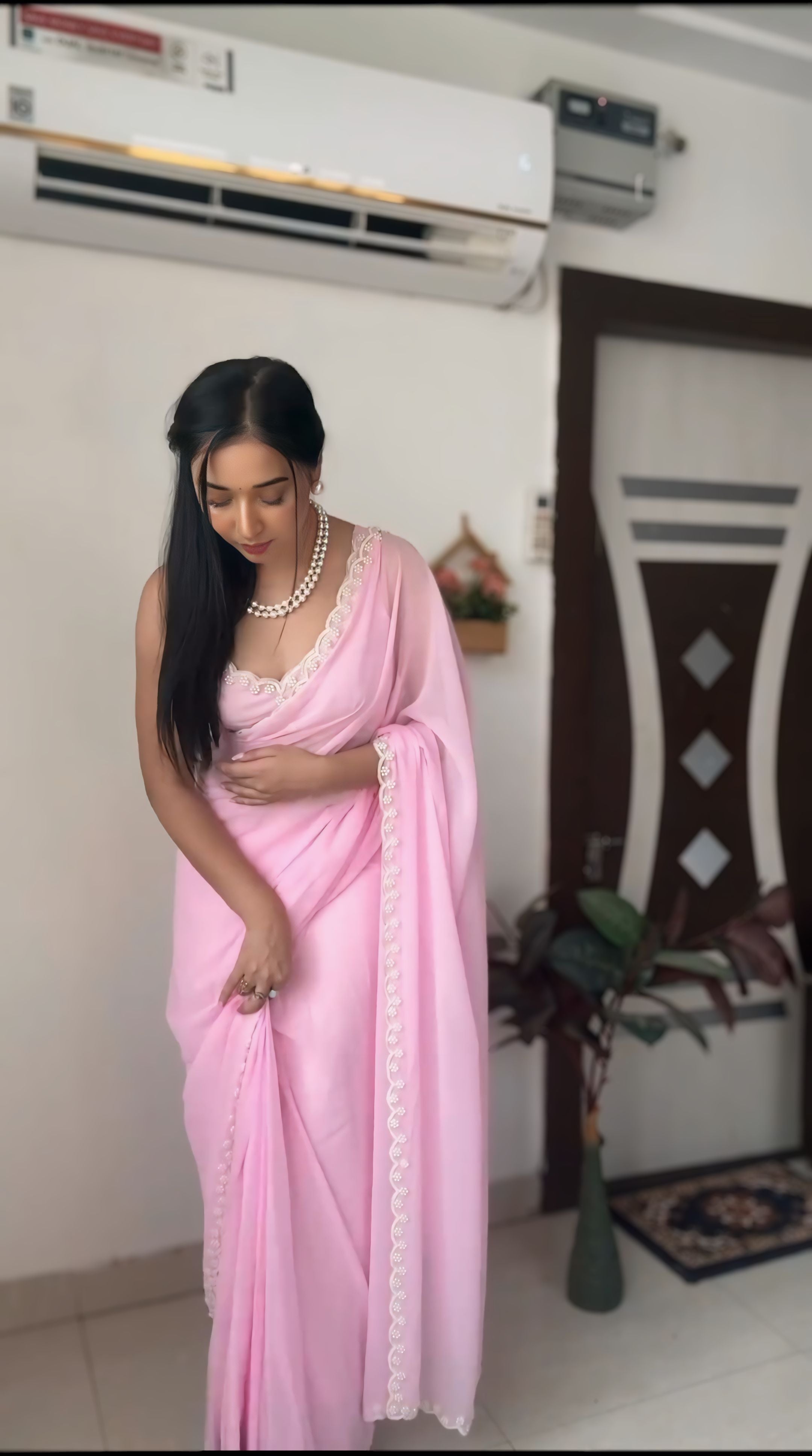 One Minute Ready To Wear Elegant Rose Saree Ensemble with Stitch Blouse