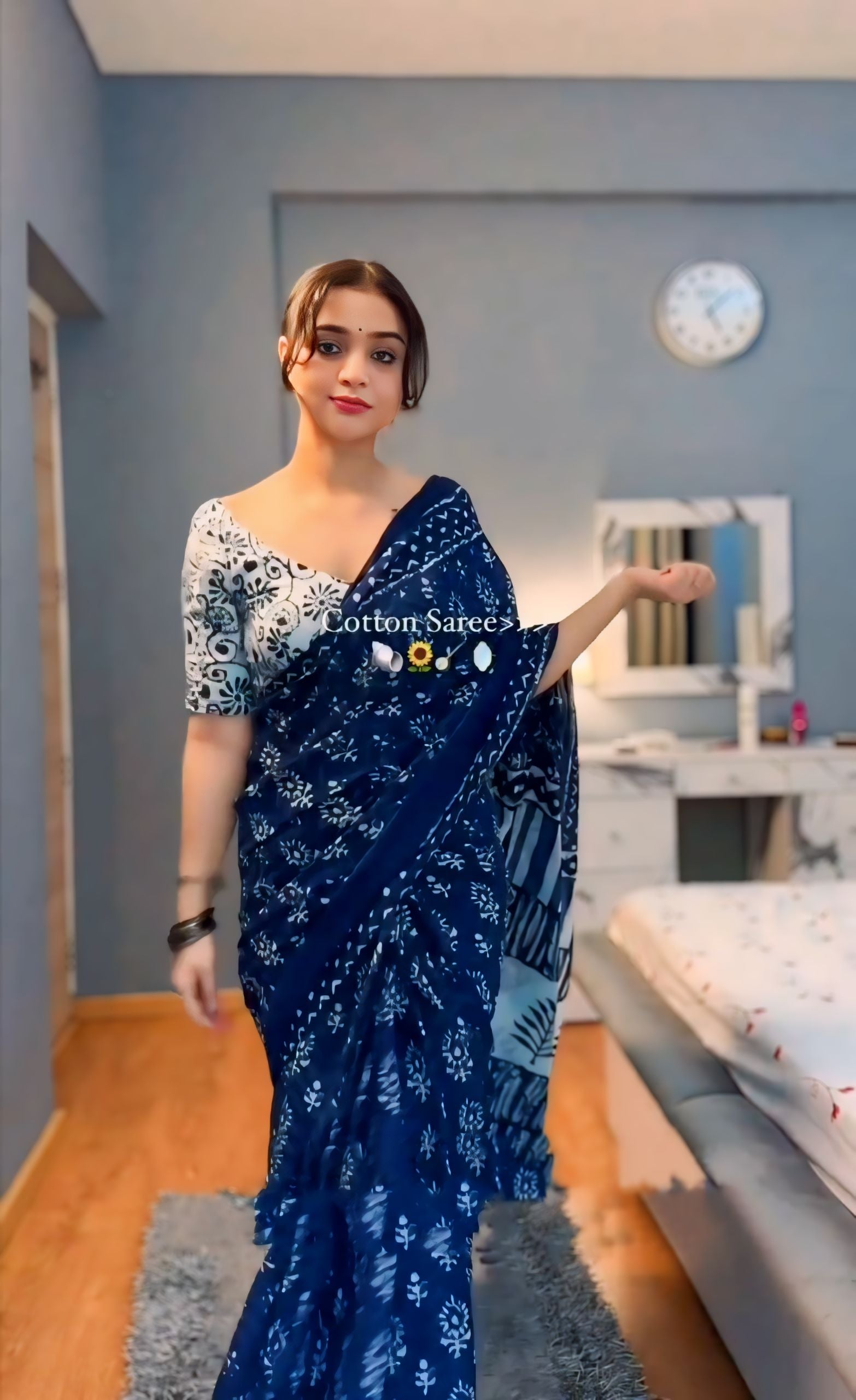 One Minute Ready To Wear Blue Petal of Beauty  Saree