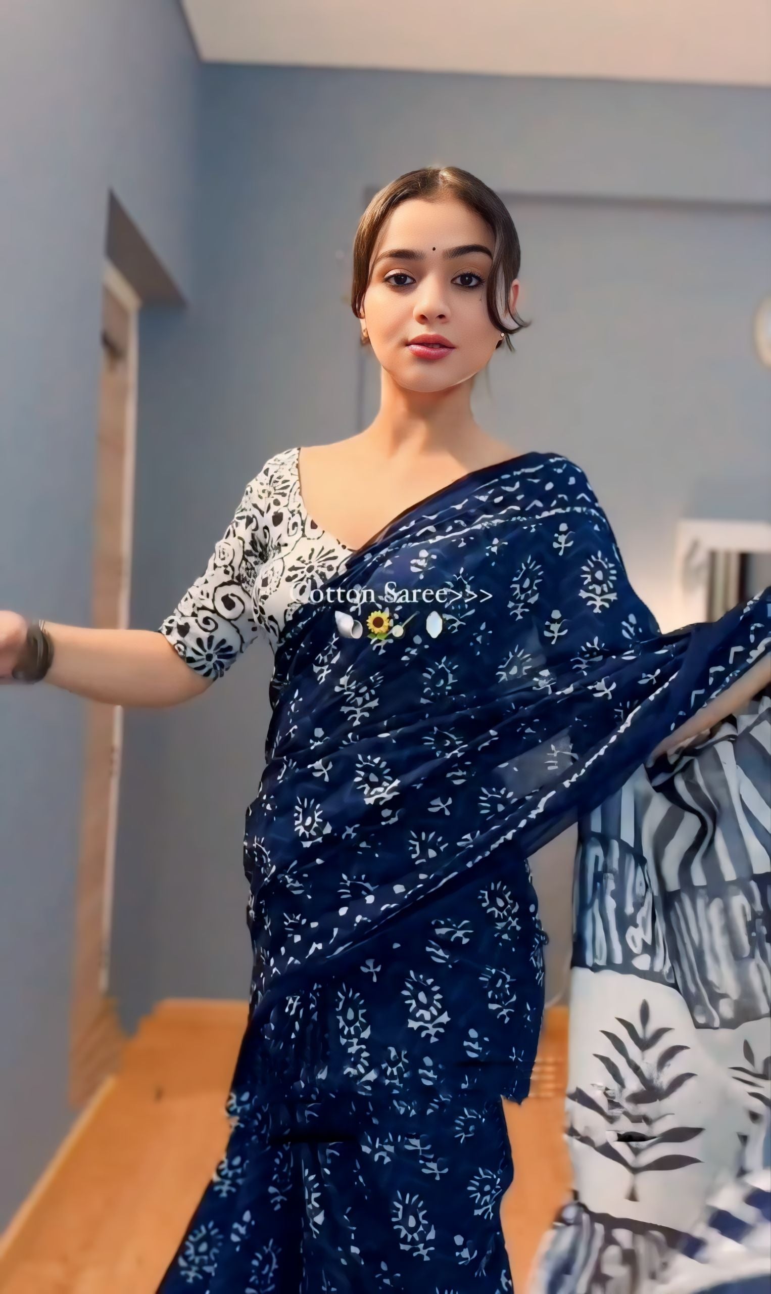 One Minute Ready To Wear Blue Petal of Beauty  Saree