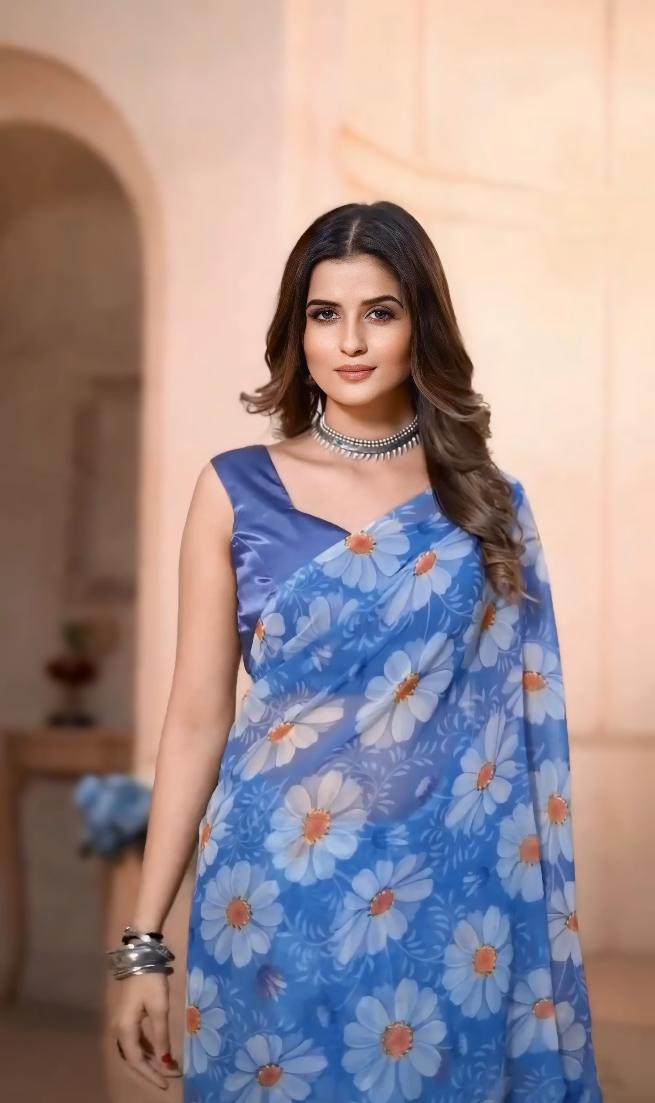 One Minute Ready To Wear Blue Petal Serenity Saree