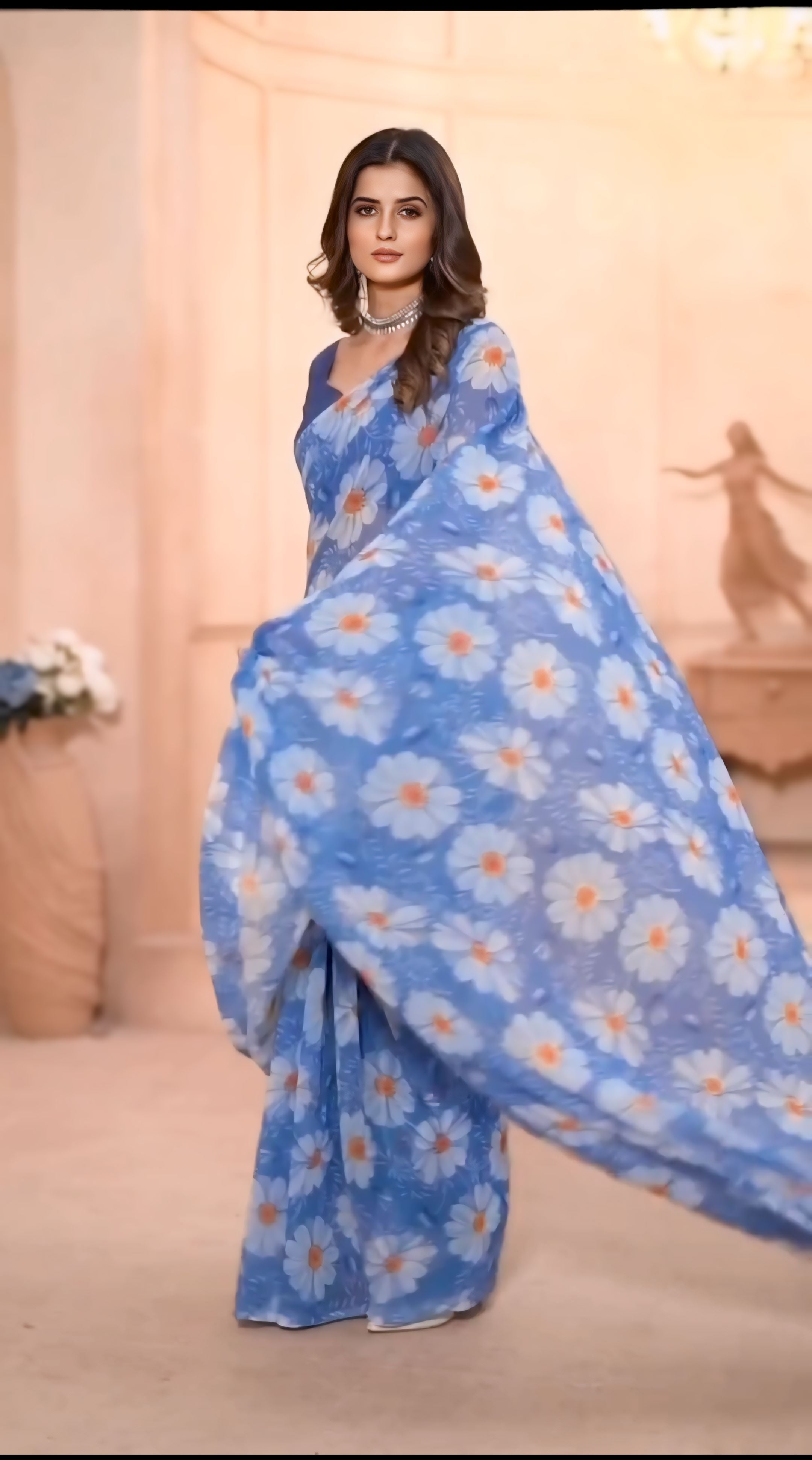 One Minute Ready To Wear Blue Petal Serenity Saree