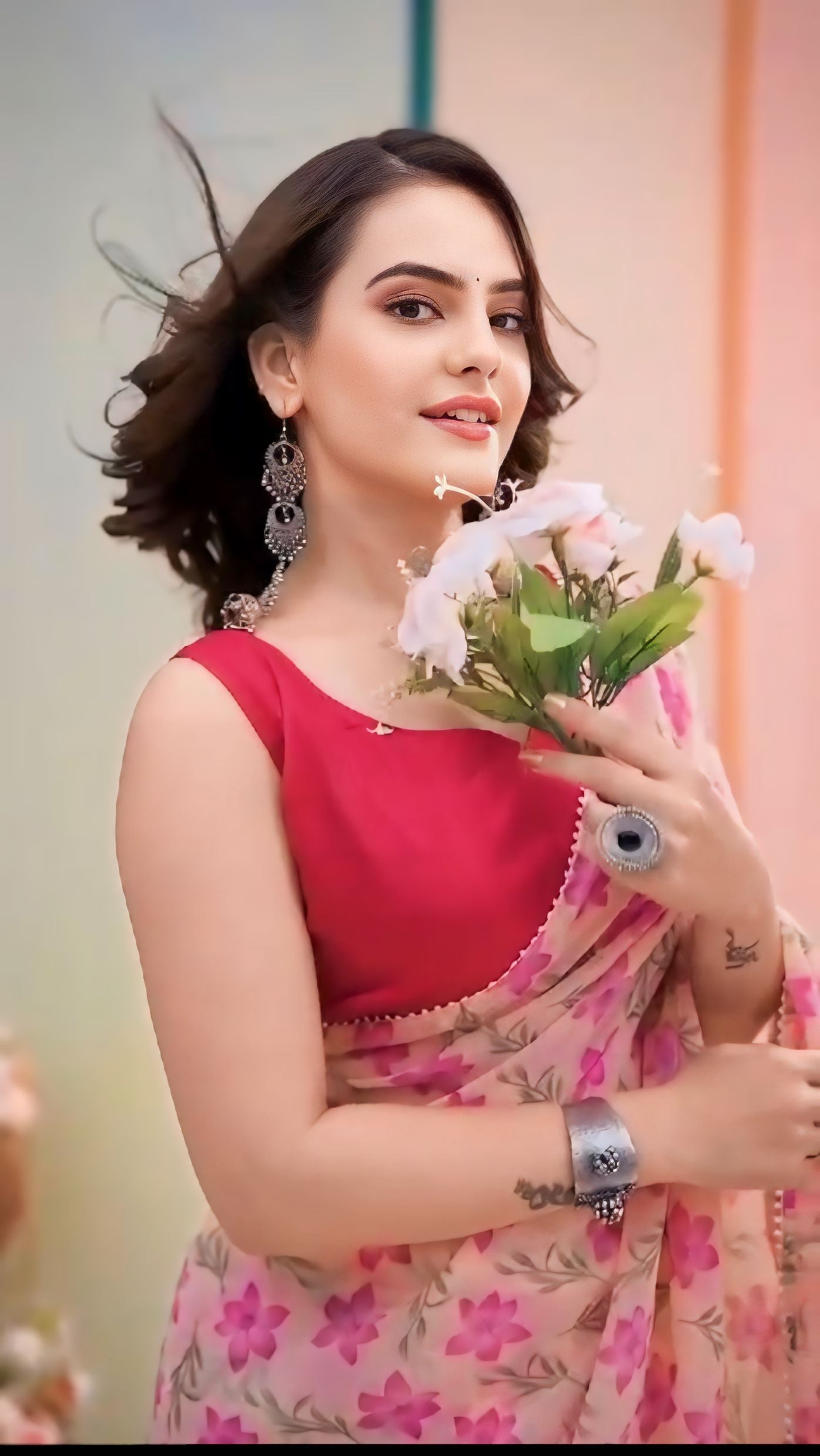 One Minute Ready To Wear Pink Blossom Elegance Saree