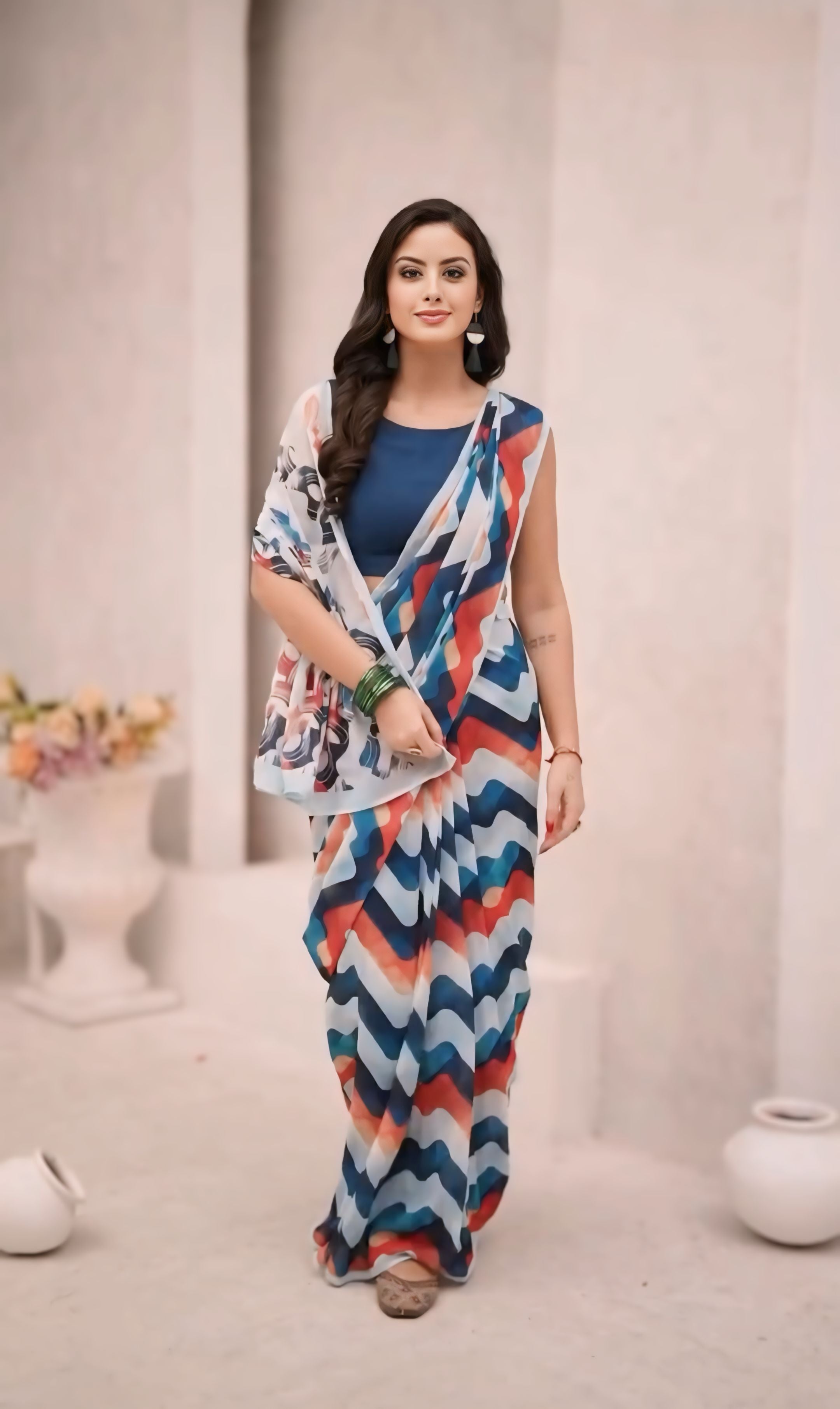 One Minute Ready To Wear Georgette Beauty Multi color Saree