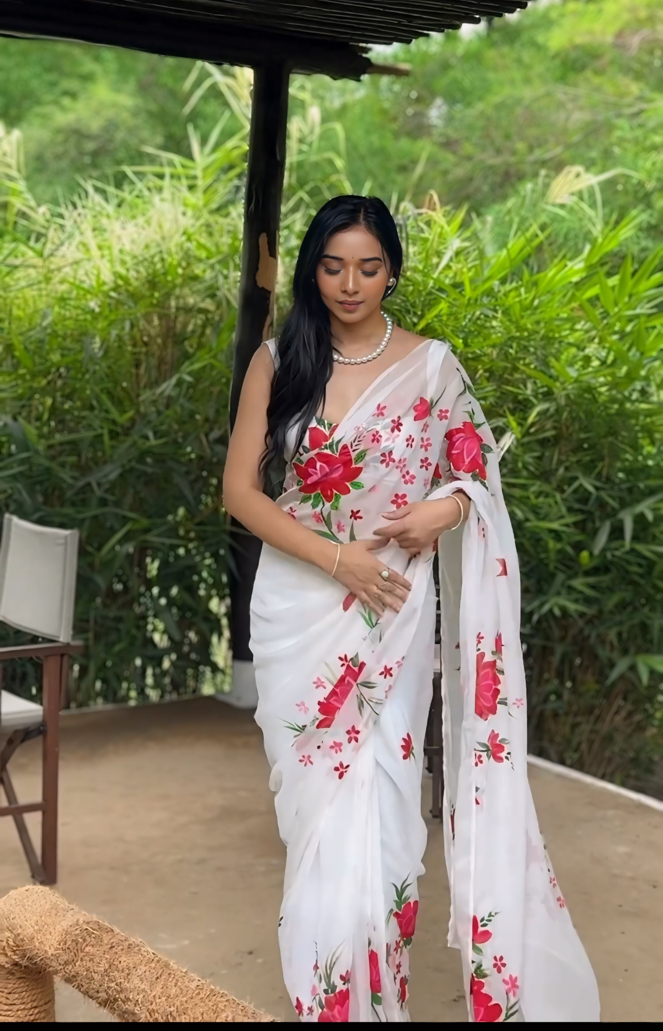 One Minute Ready To Wear Floral Organza Elegance Saree