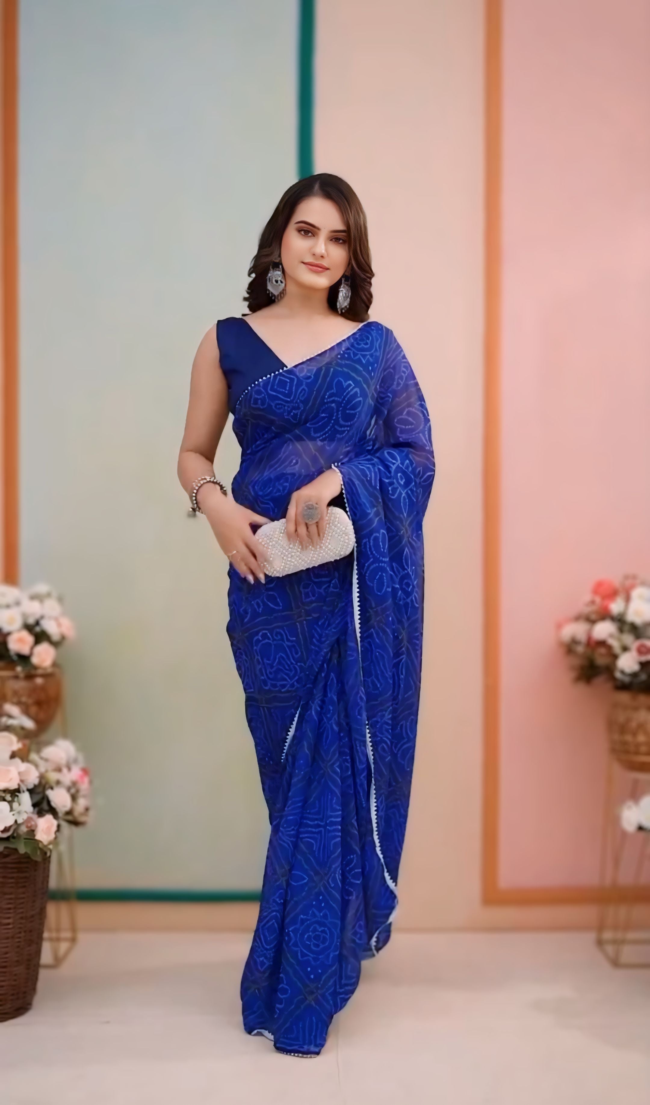 One Minute Ready To Wear Delightful Blue Georgette Saree