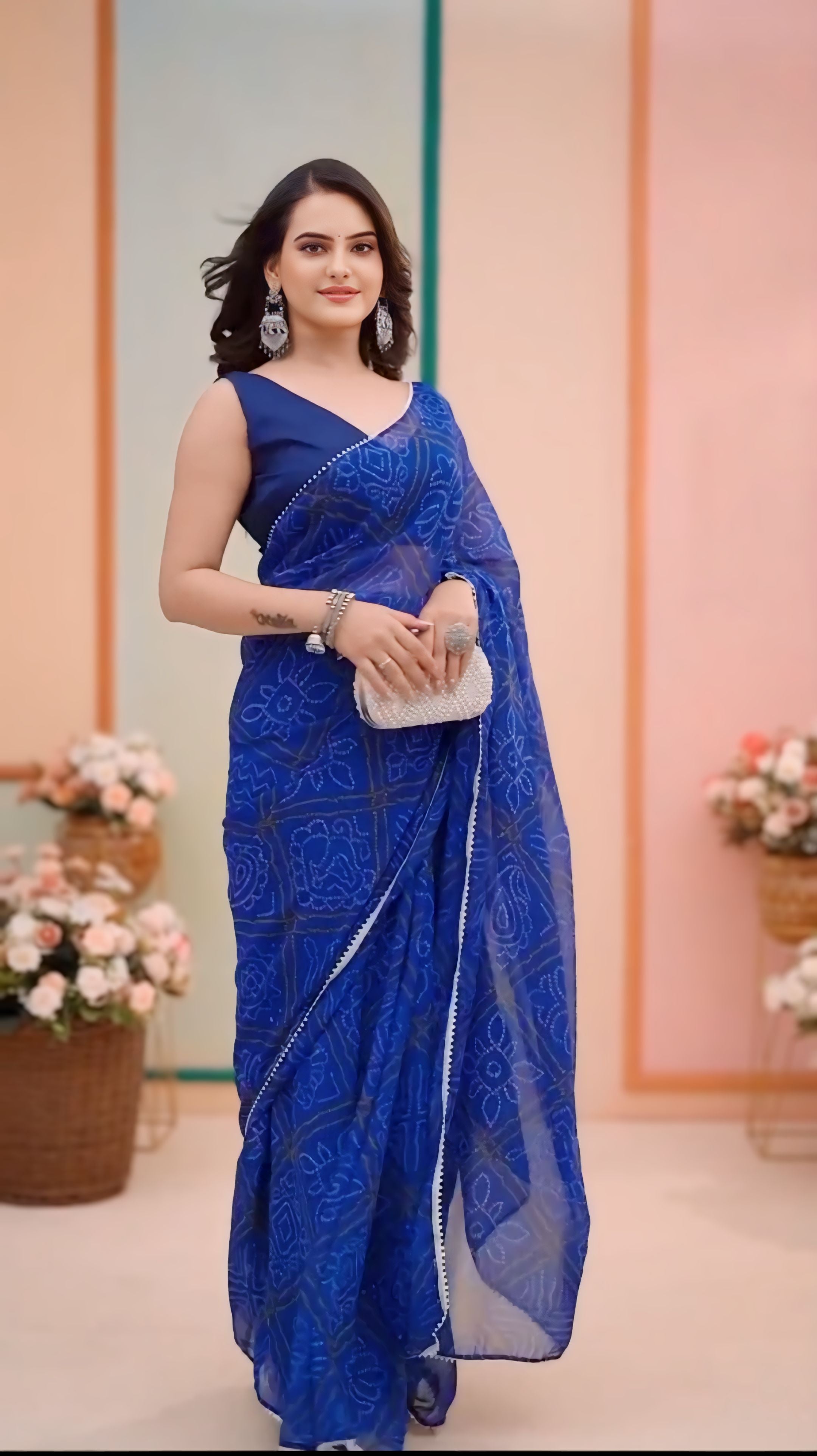 One Minute Ready To Wear Delightful Blue Georgette Saree