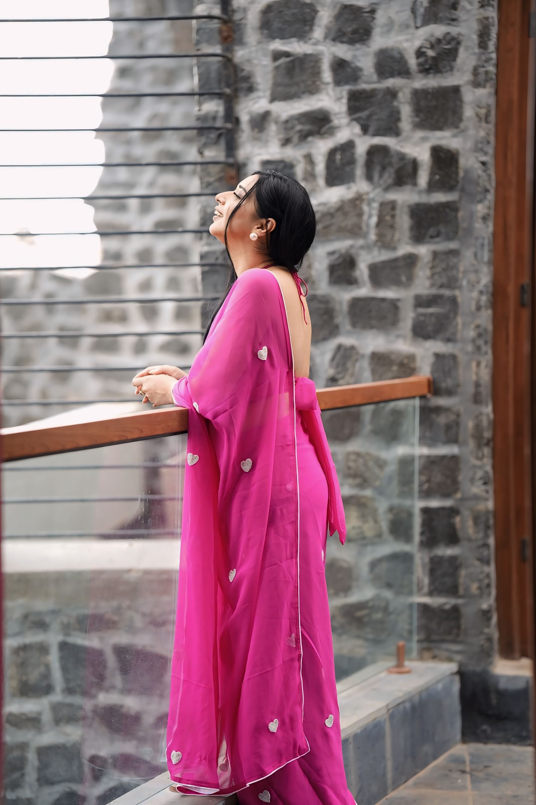 One Minute Ready To Wear Pink Trendy Georgette Saree