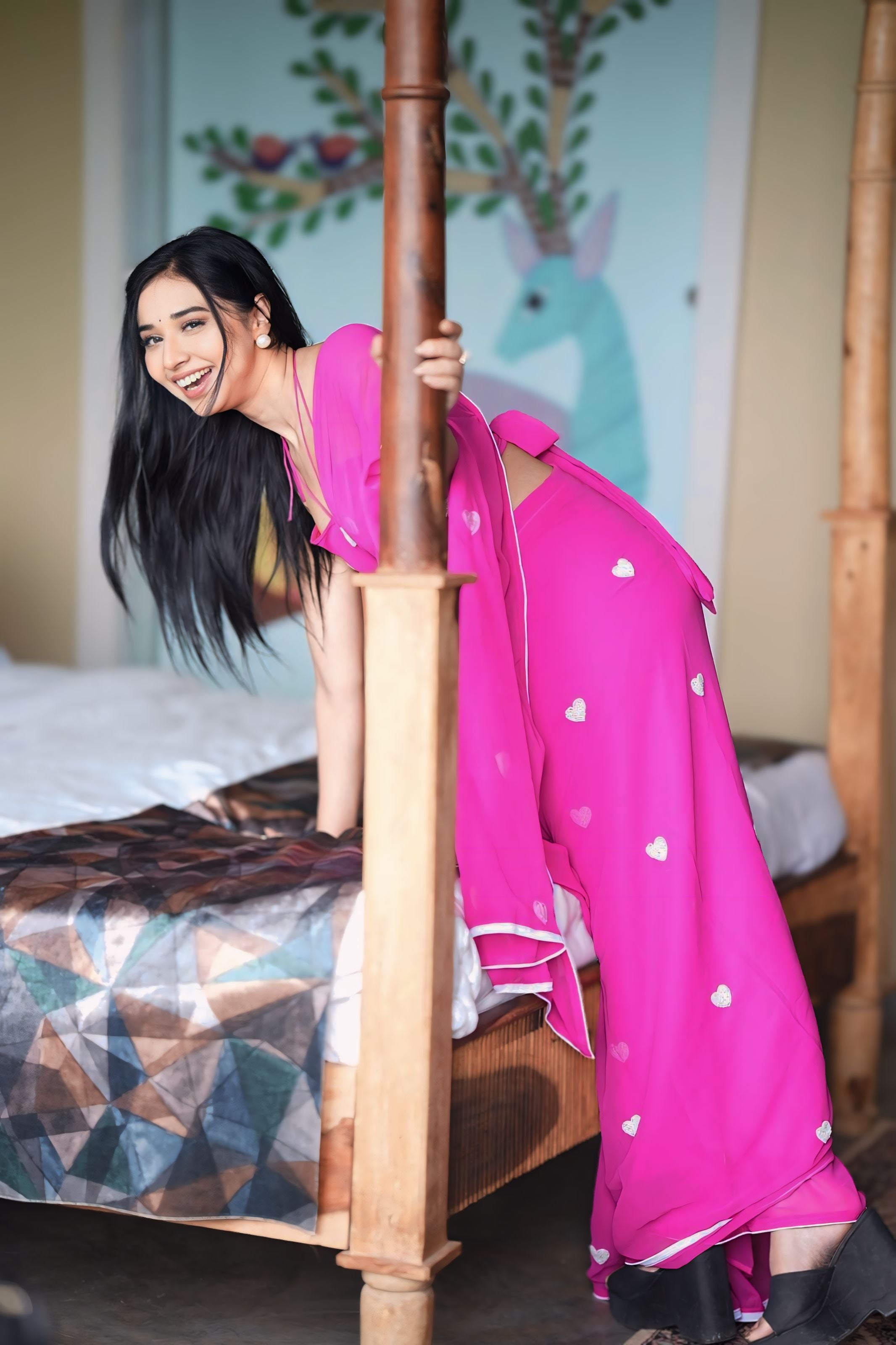 One Minute Ready To Wear Pink Trendy Georgette Saree