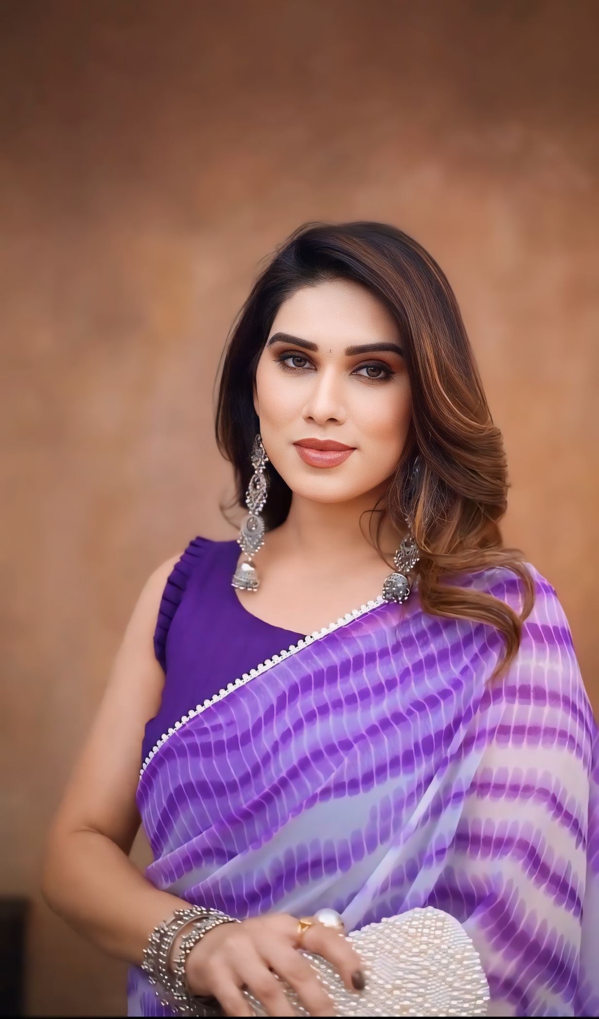 One Minute Ready To Wear Pure Purple Georgette Leheriya Saree