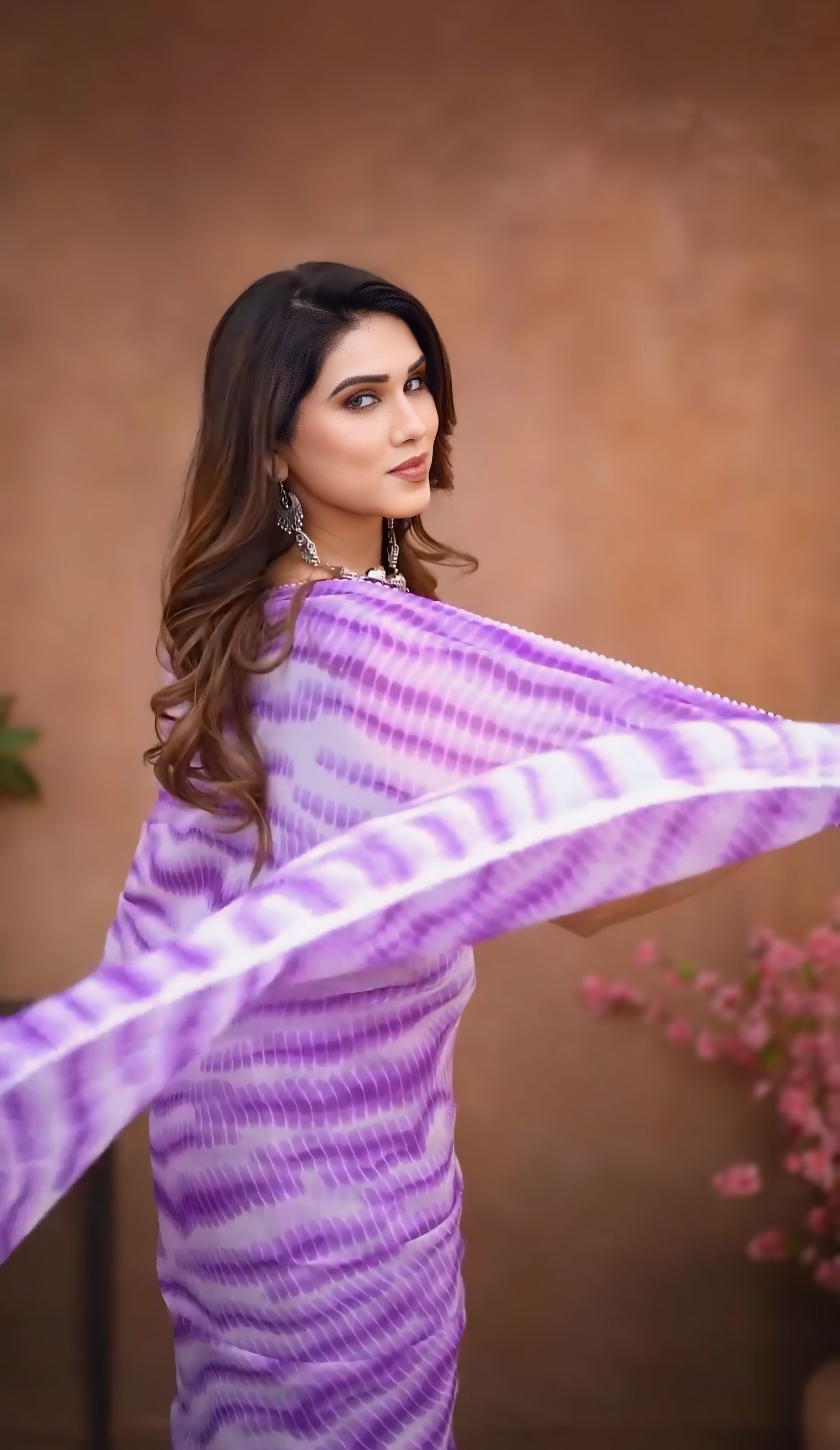 One Minute Ready To Wear Pure Purple Georgette Leheriya Saree
