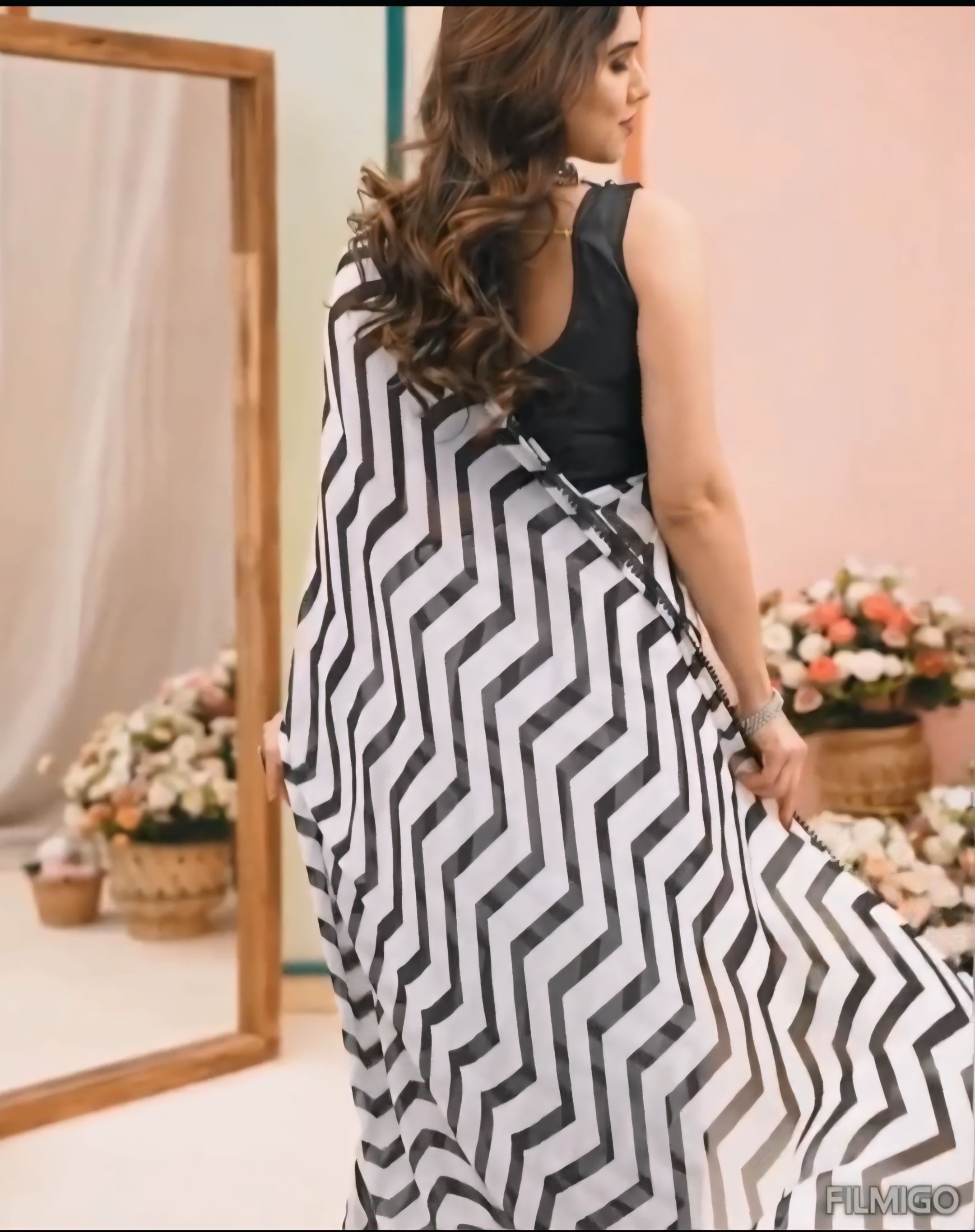 One Minute Ready To Wear Black Color Bollywood Designer Georgette Printed Saree