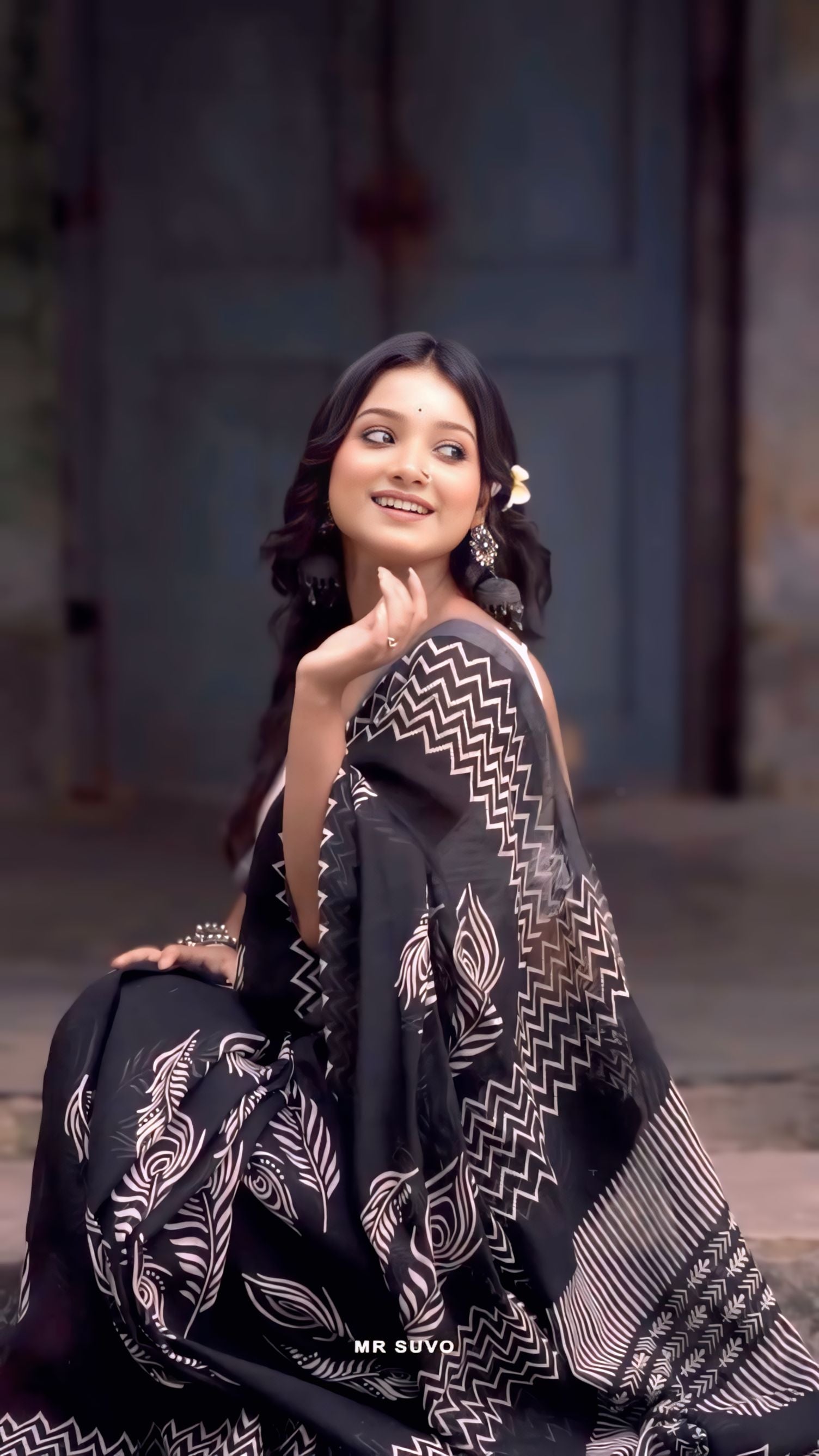 One Minute Ready To Wear Black Cotton Saree