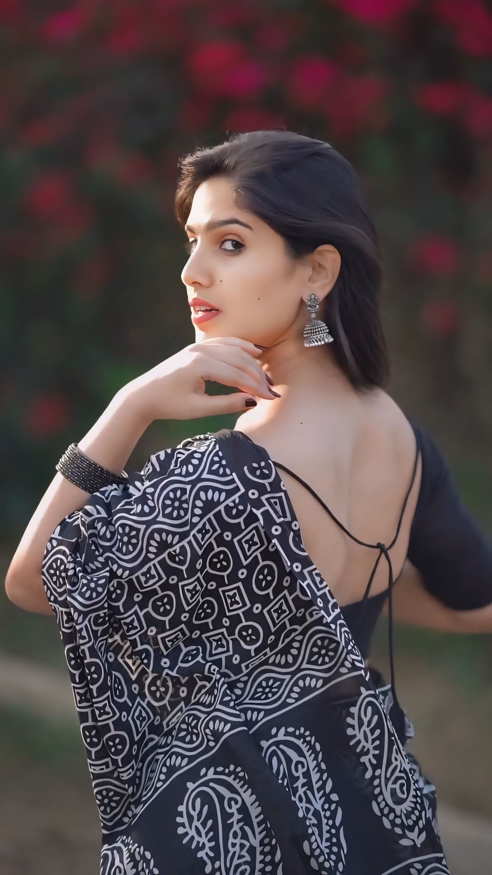 One Minute Ready To Wear Black Cotton Georgette Saree