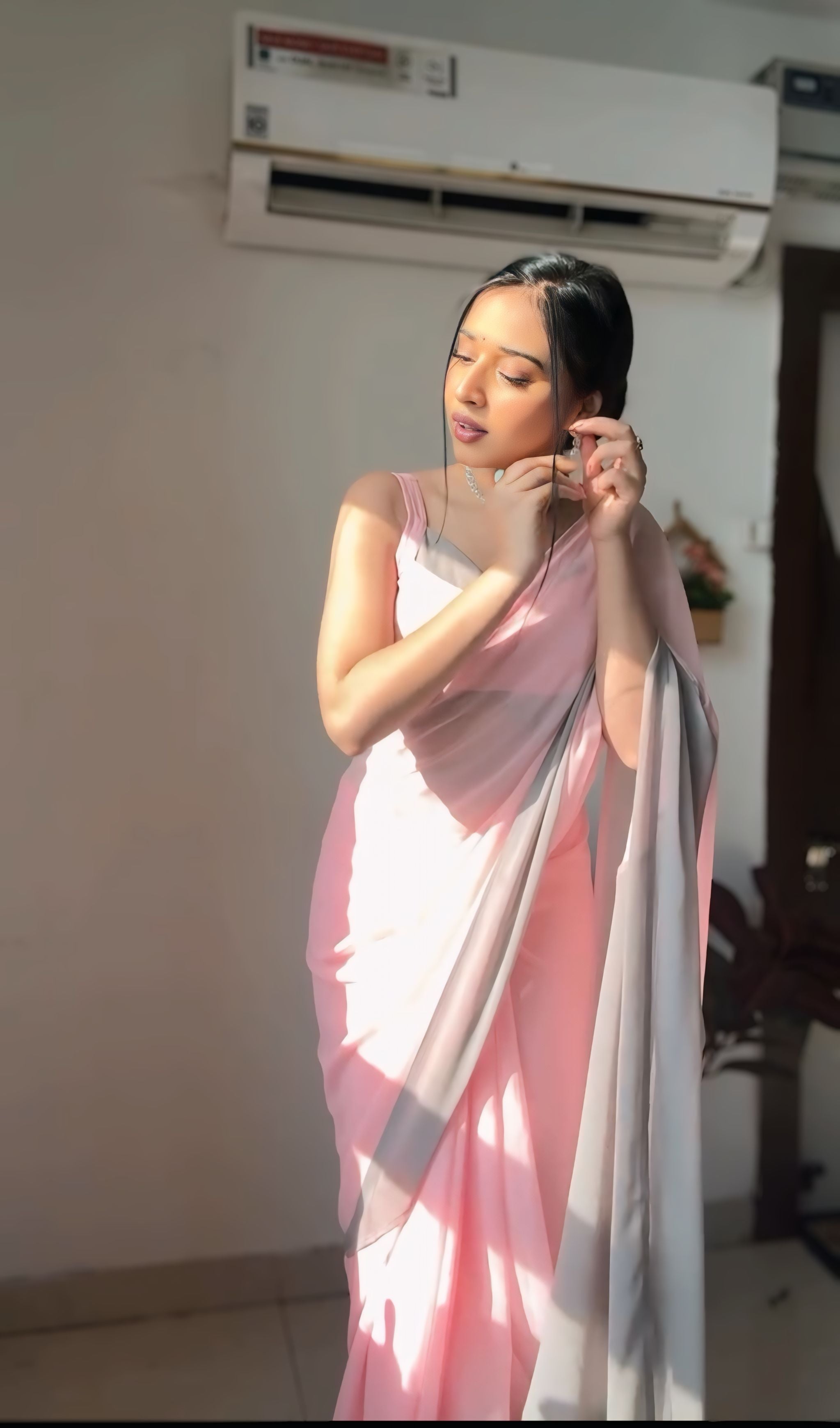 One Minute Ready To Wear Blushh Pink Soft Georgette Silk Saree