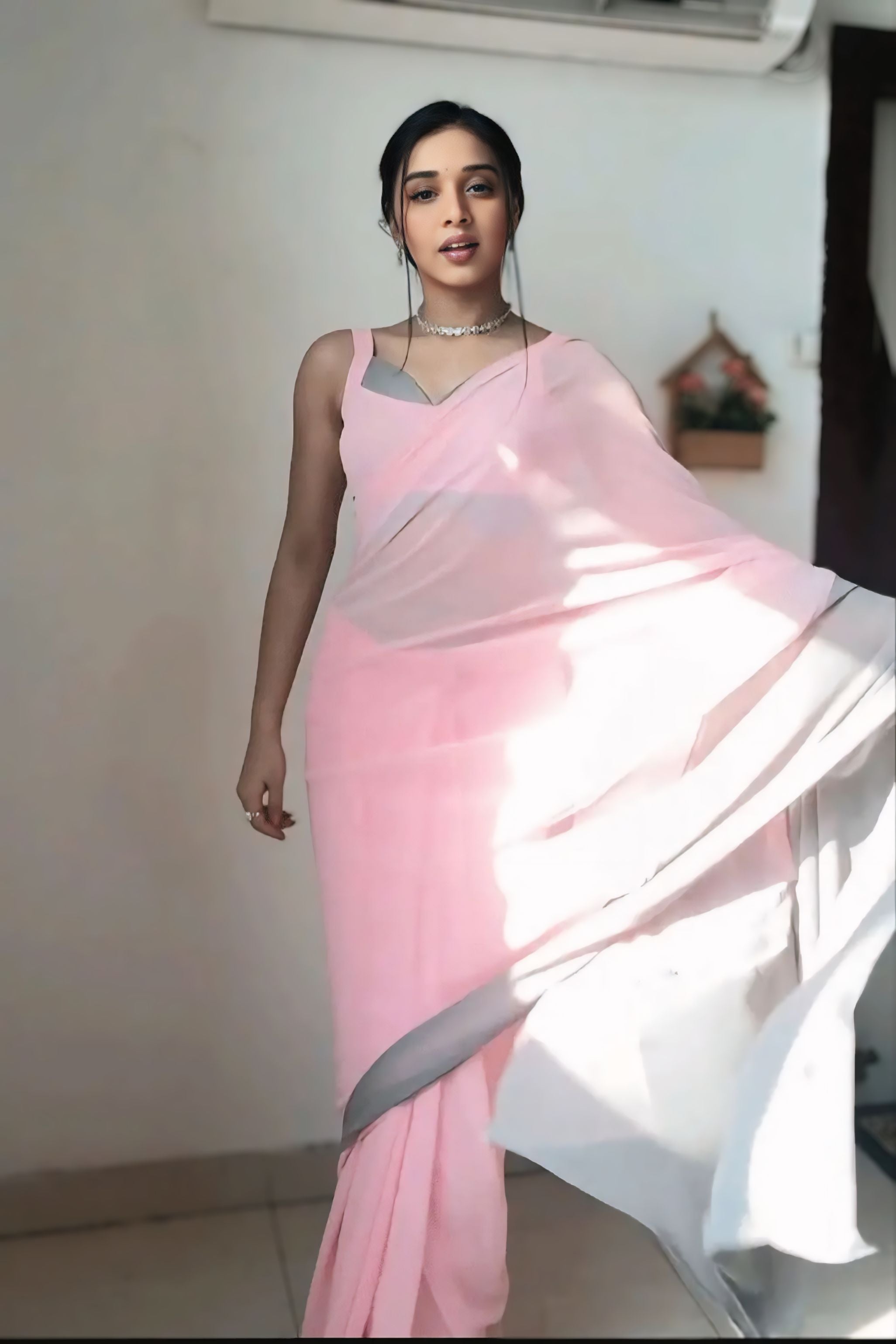 One Minute Ready To Wear Blushh Pink Soft Georgette Silk Saree