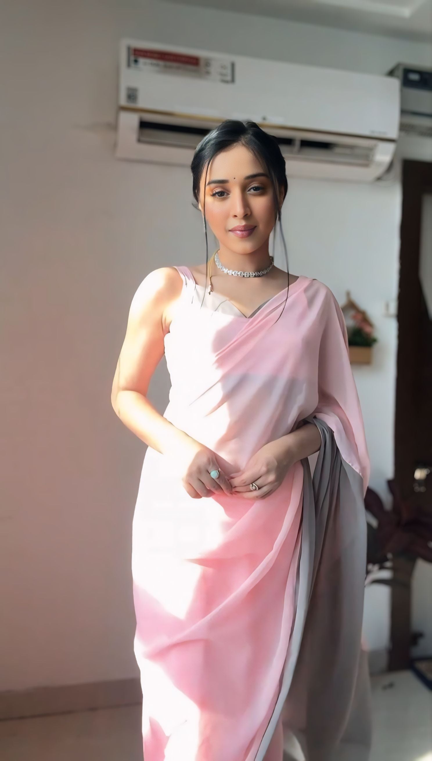 One Minute Ready To Wear Blushh Pink Soft Georgette Silk Saree