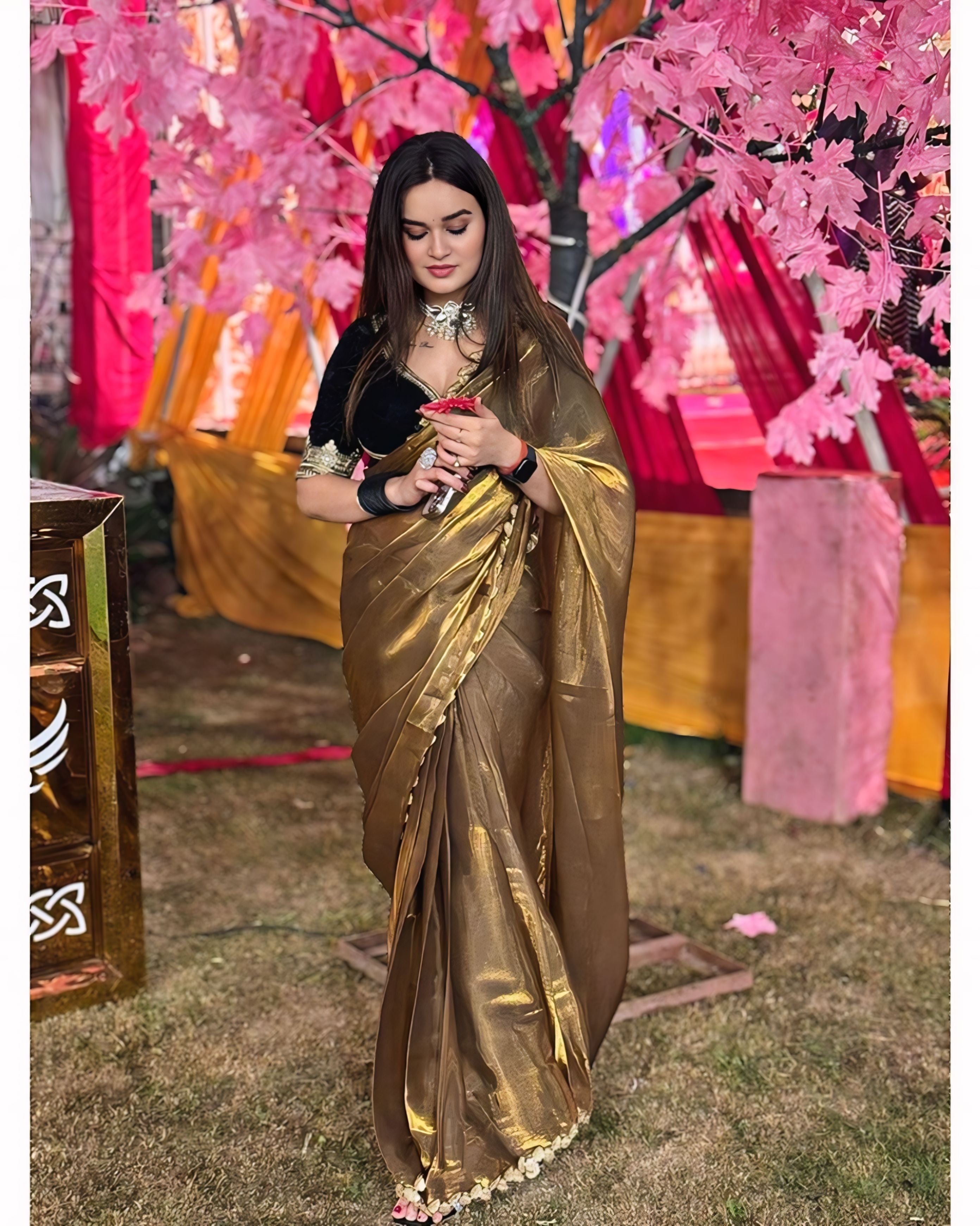 One Minute Ready To Wear Premium Designer Gold Saree