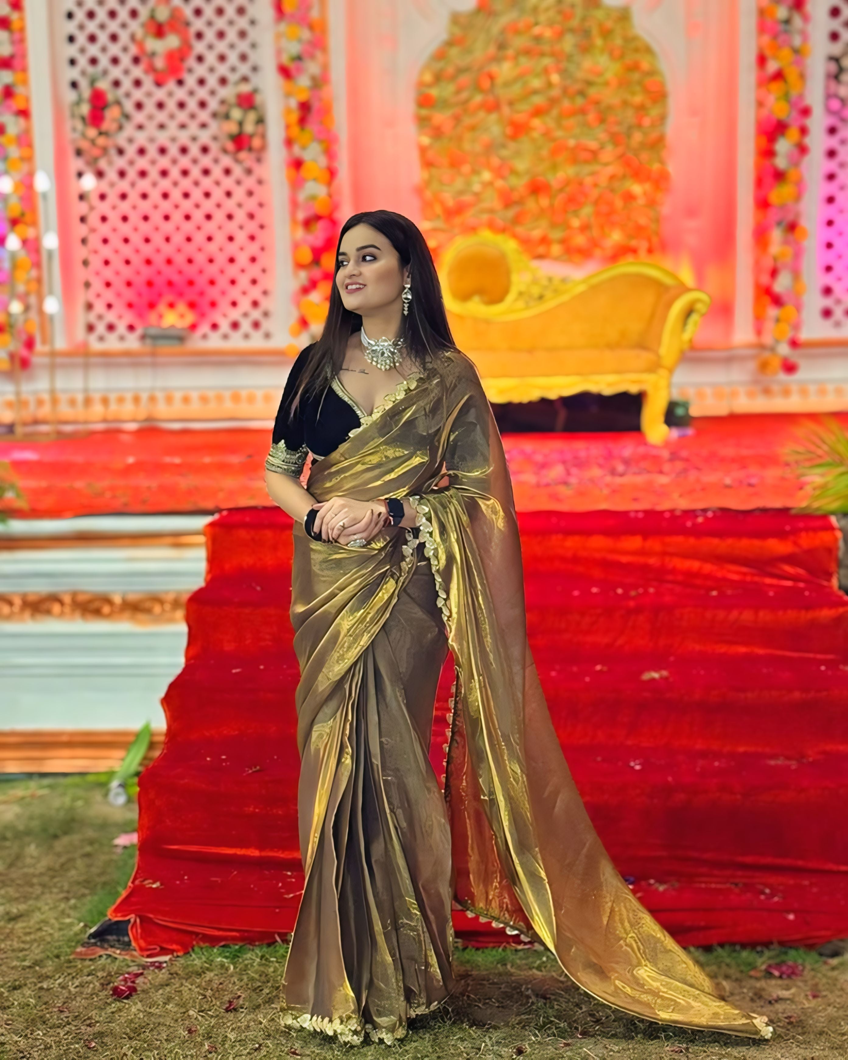 One Minute Ready To Wear Premium Designer Gold Saree