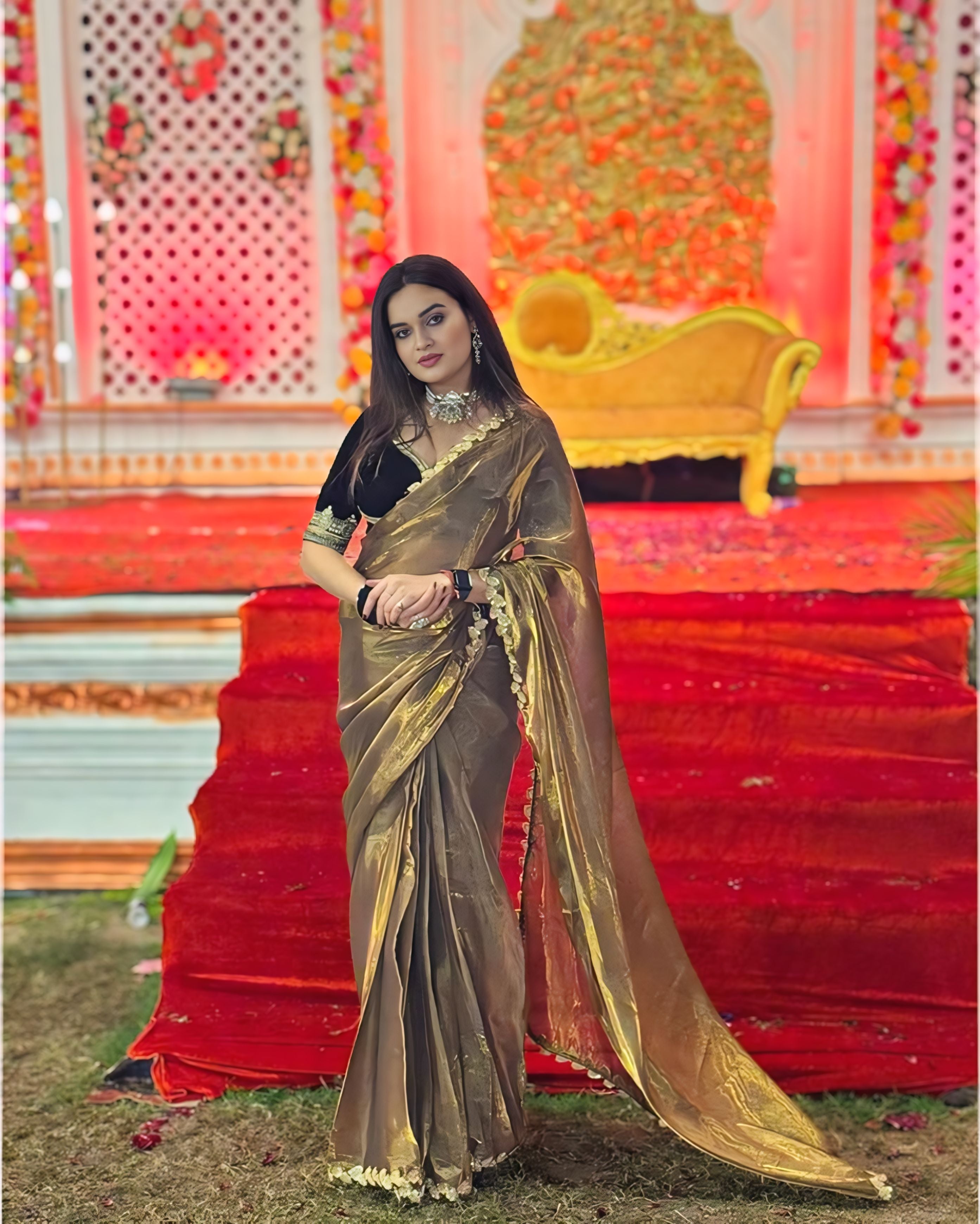 One Minute Ready To Wear Premium Designer Gold Saree
