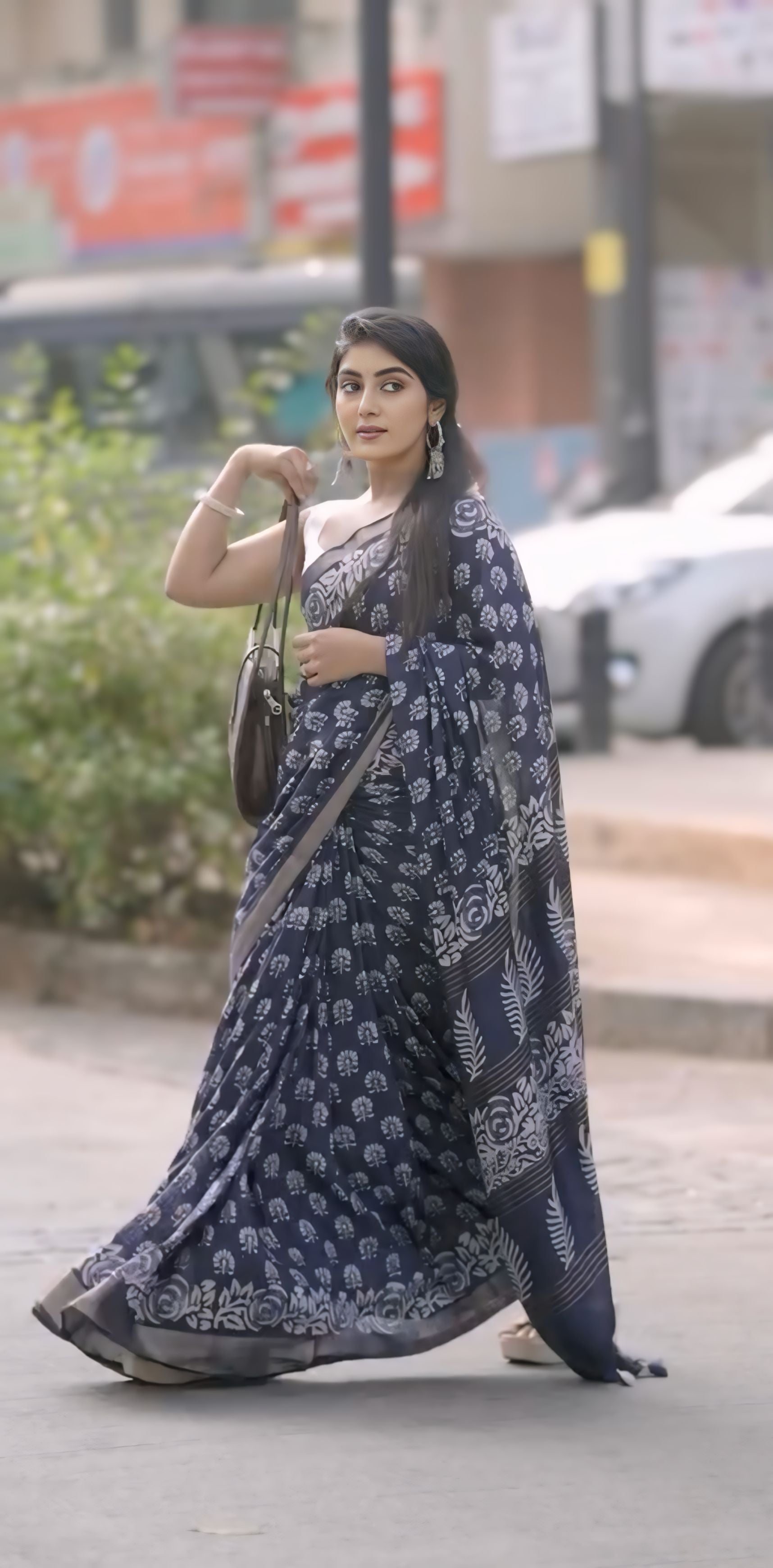 One Minute Ready To Wear Charismatic Navy Blue Cotton Saree
