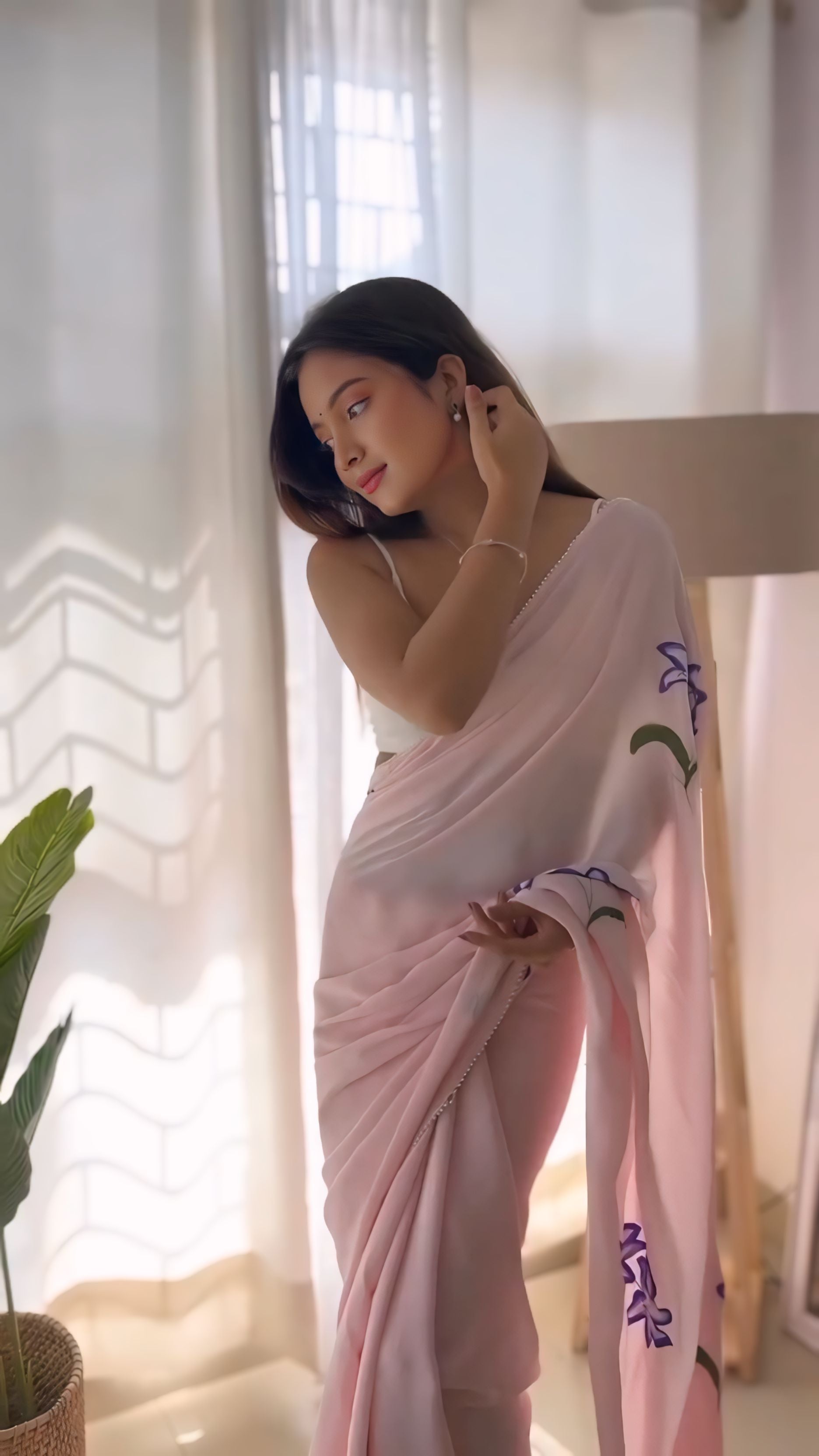 One Minute Ready To Wear Fancy Pink Color Pure Soft Georgette Silk Saree