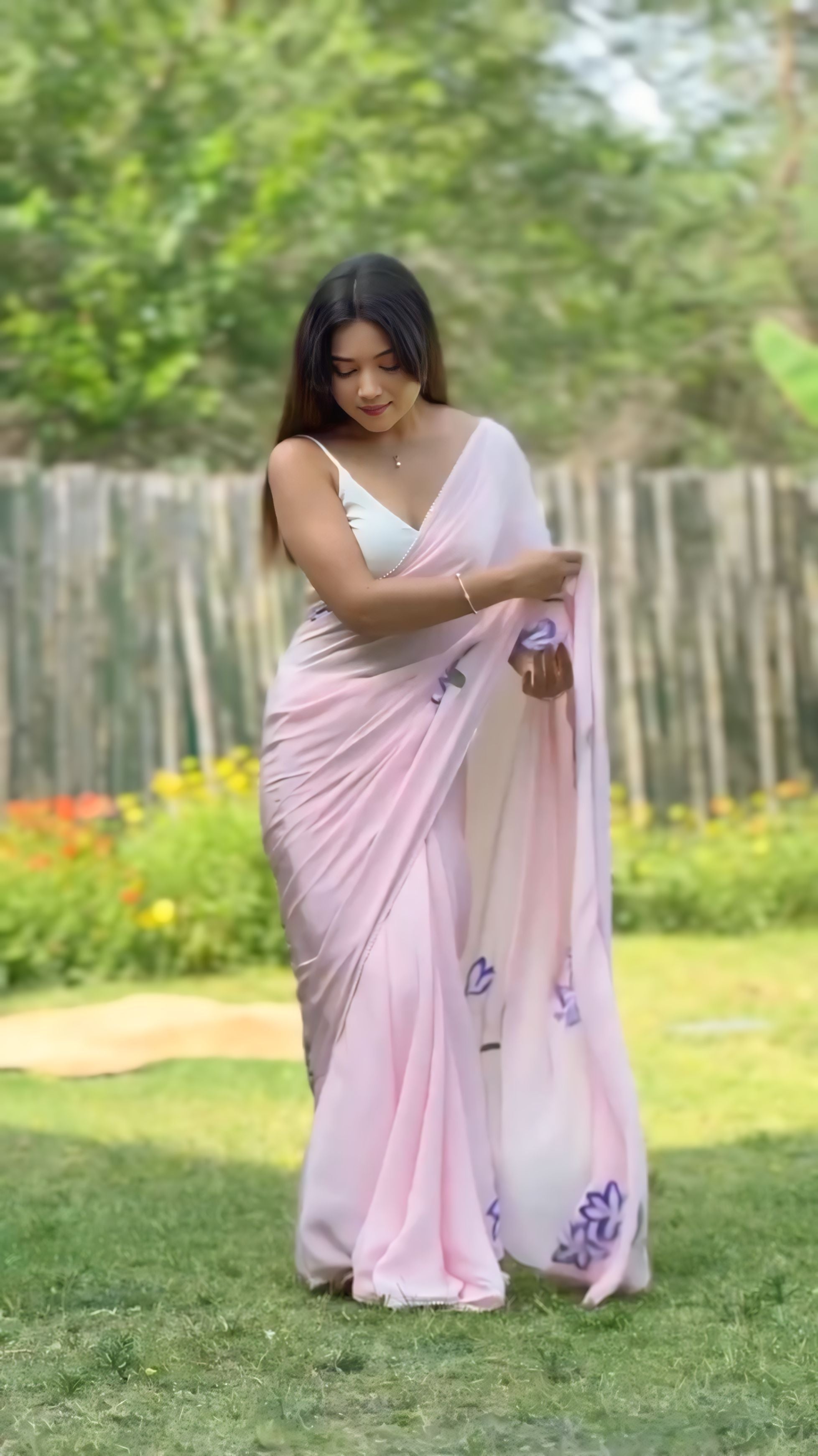 One Minute Ready To Wear Fancy Pink Color Pure Soft Georgette Silk Saree