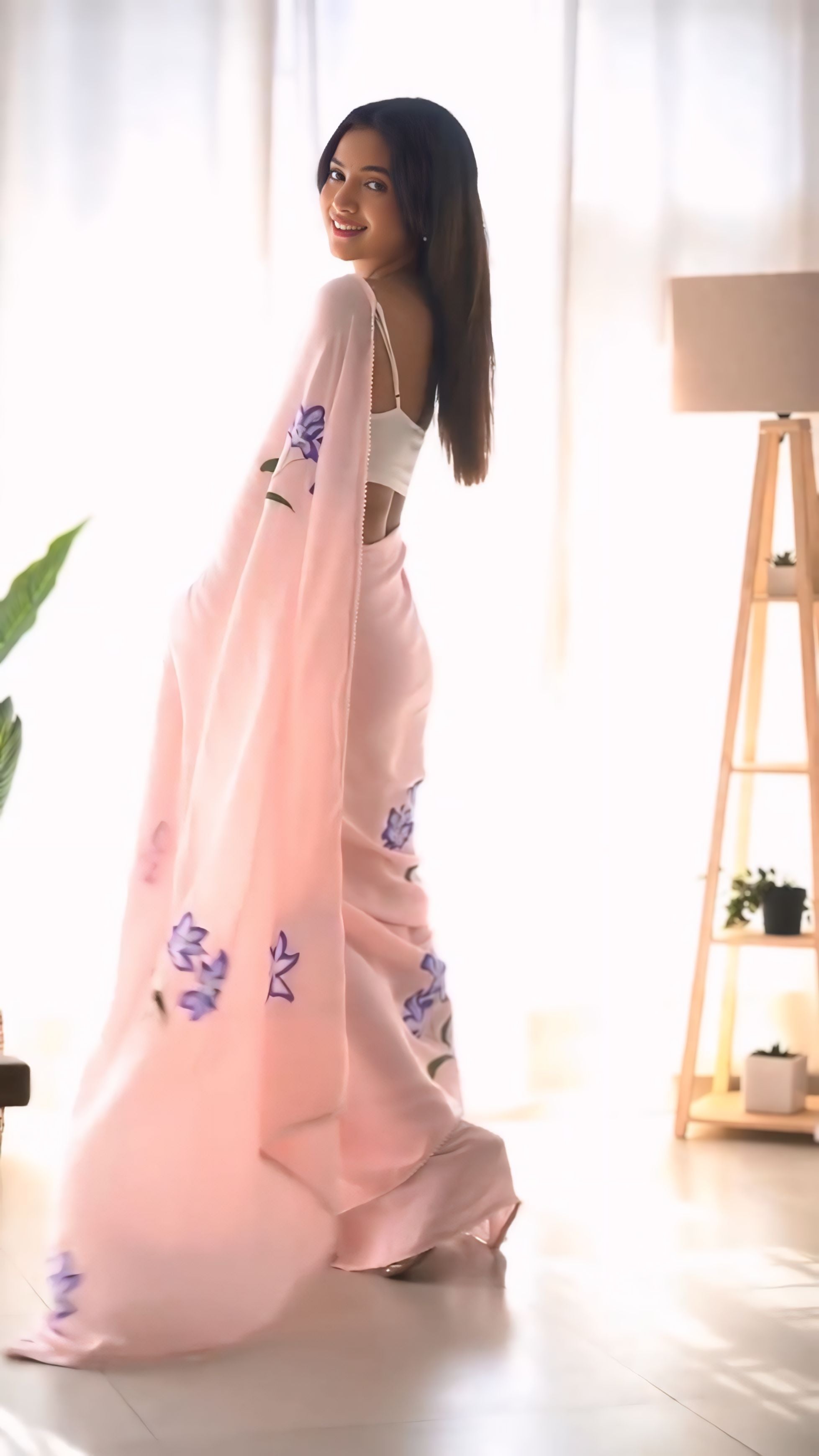 One Minute Ready To Wear Fancy Pink Color Pure Soft Georgette Silk Saree