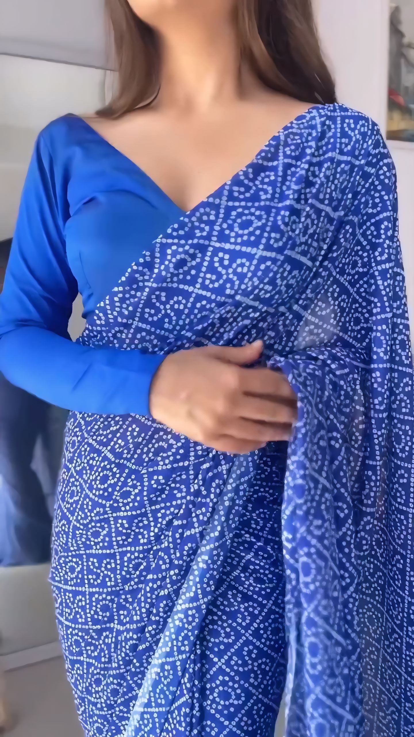 One Minute Ready To Wear Blue Bandhani Printed Saree