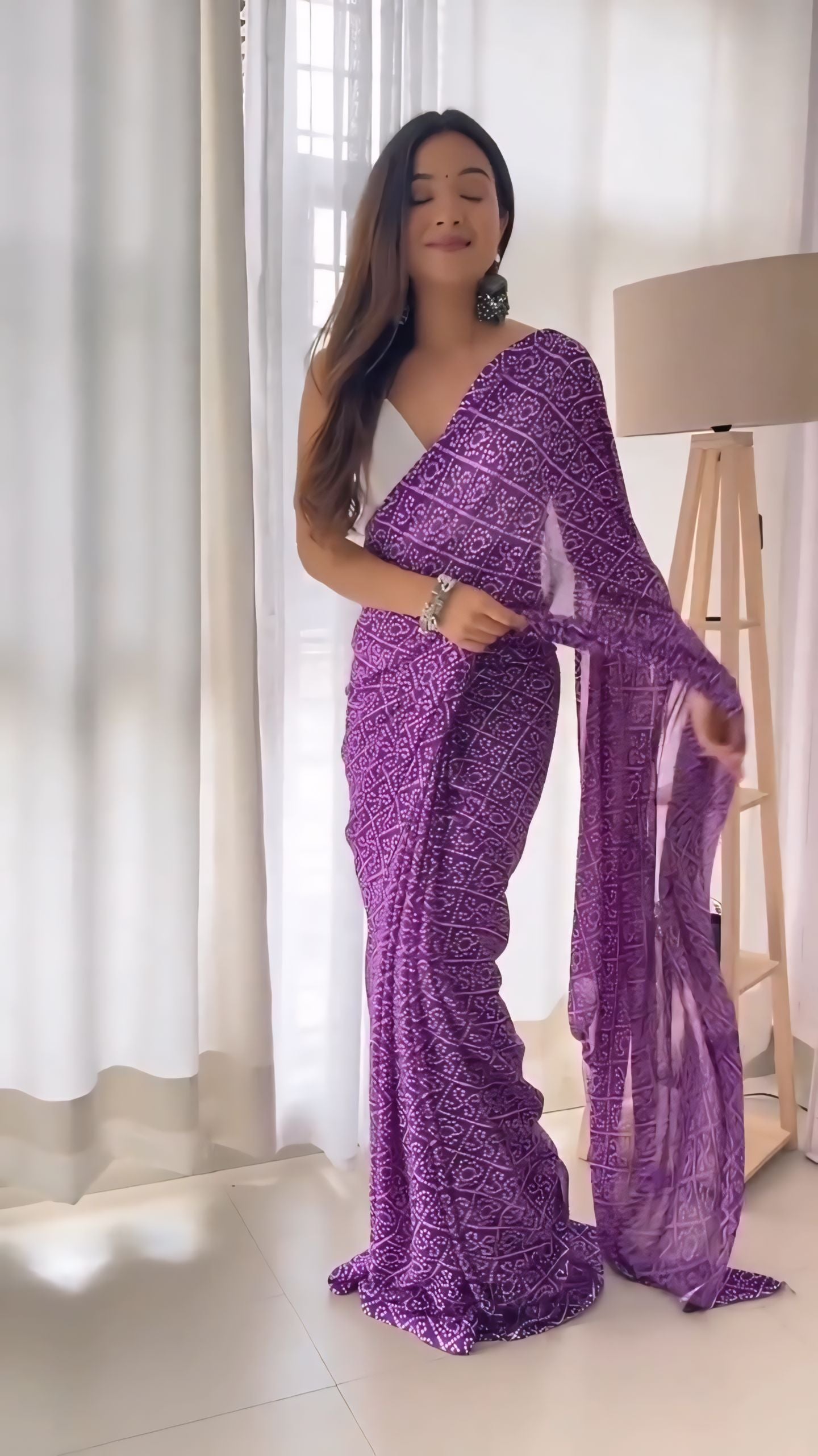 One Minute Ready To Wear Purple Georgette Printed Saree