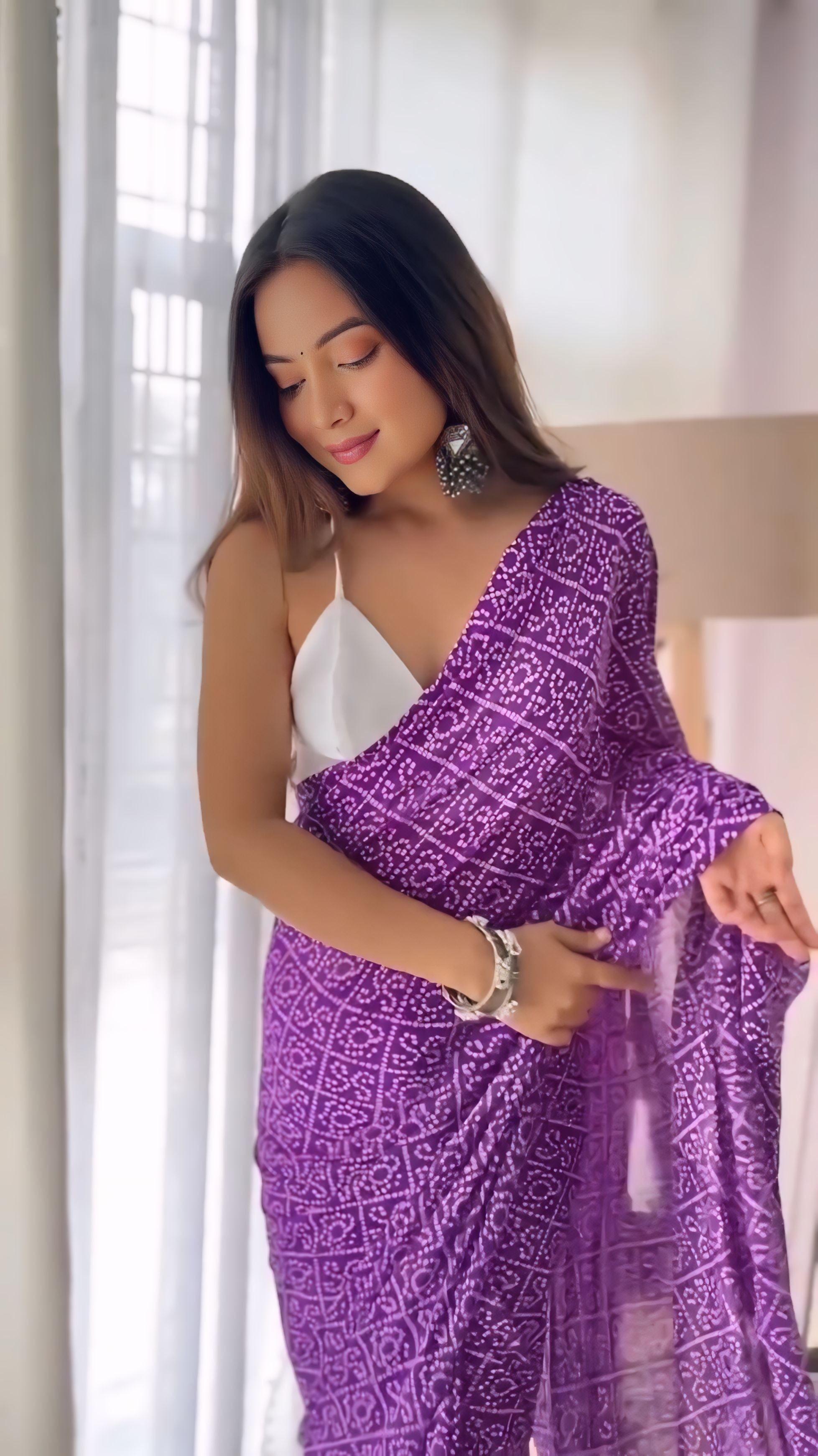 One Minute Ready To Wear Purple Georgette Printed Saree