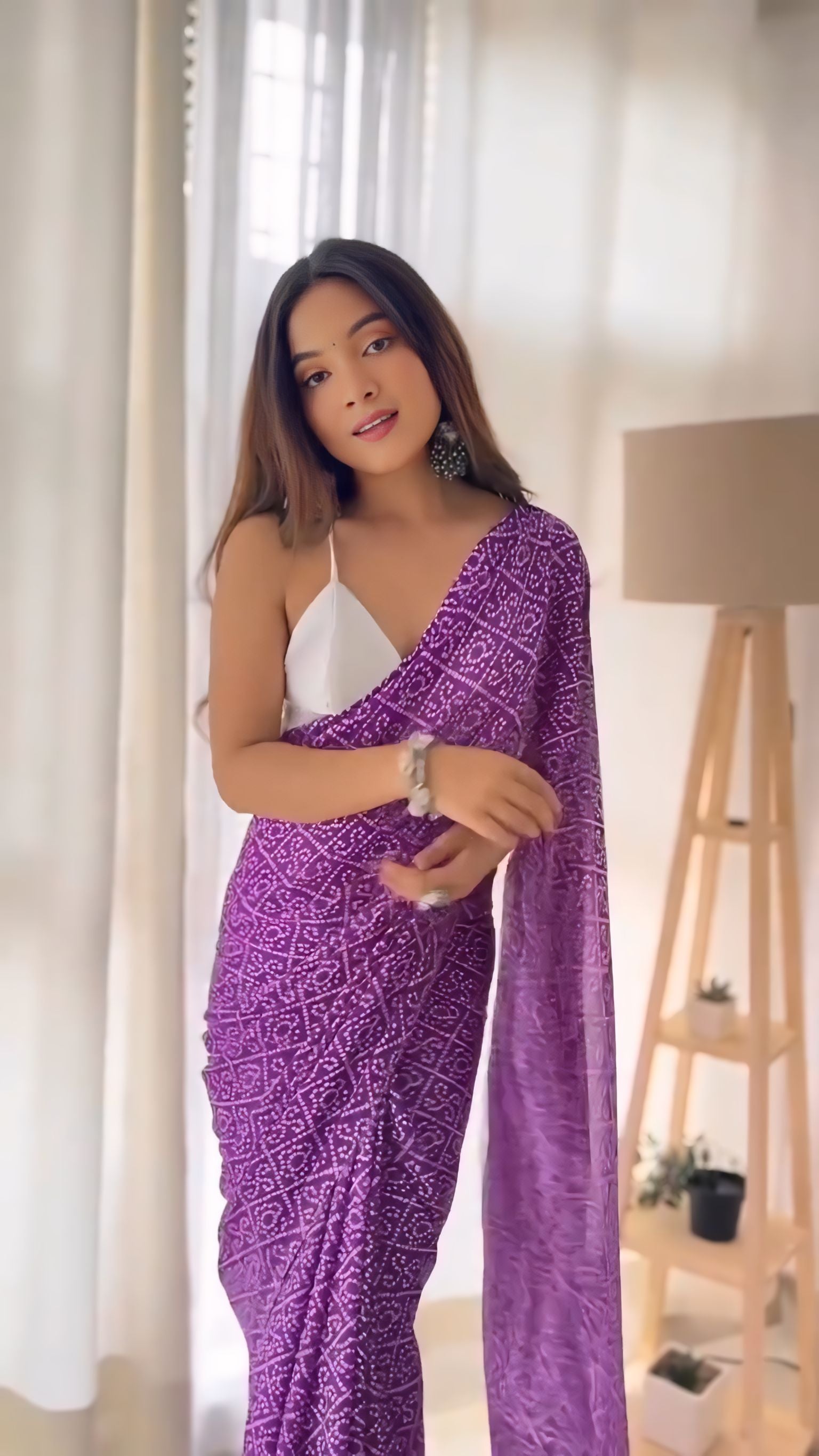 One Minute Ready To Wear Purple Georgette Printed Saree