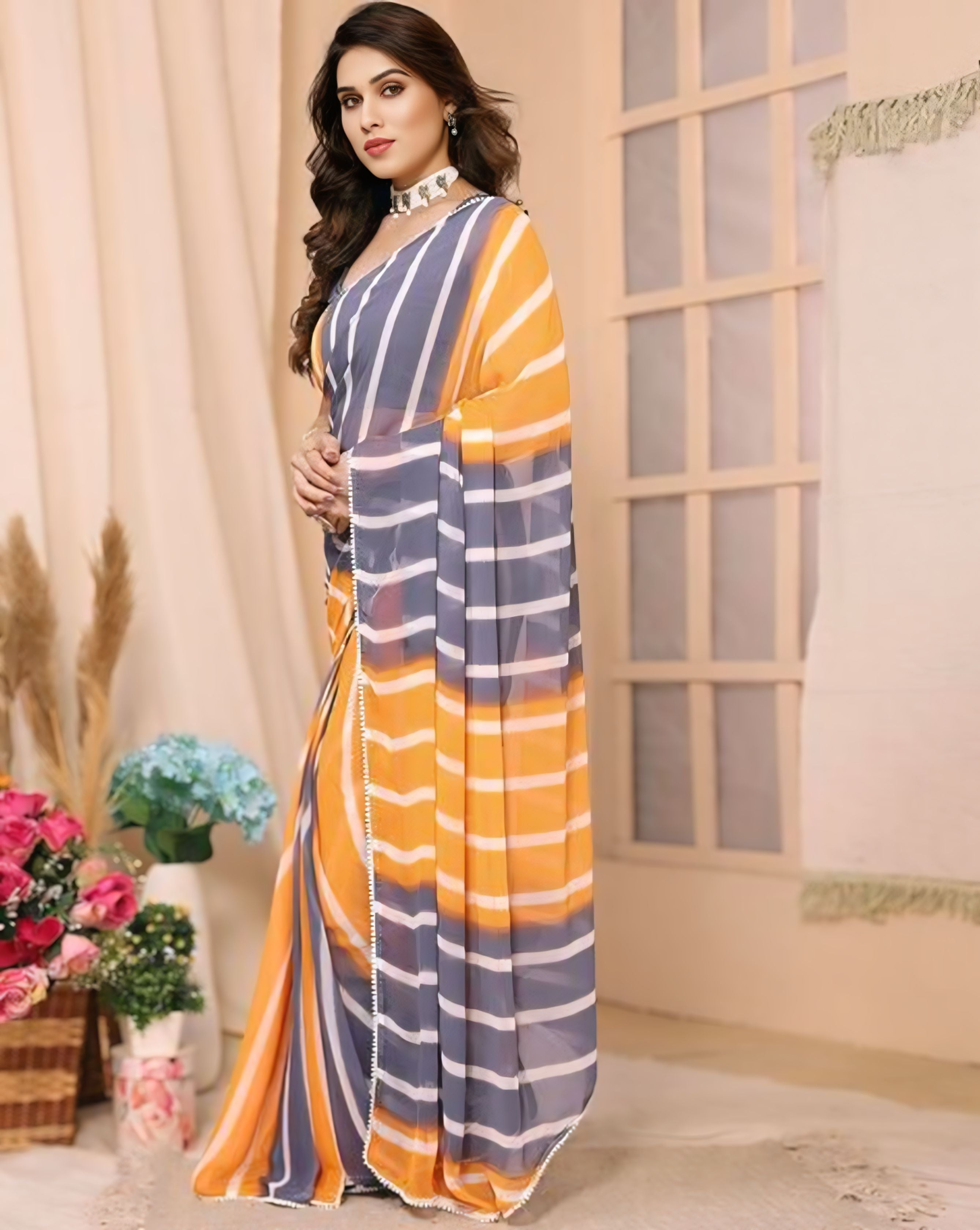 One Minute Ready To Wear Women Striped Multicolor Saree