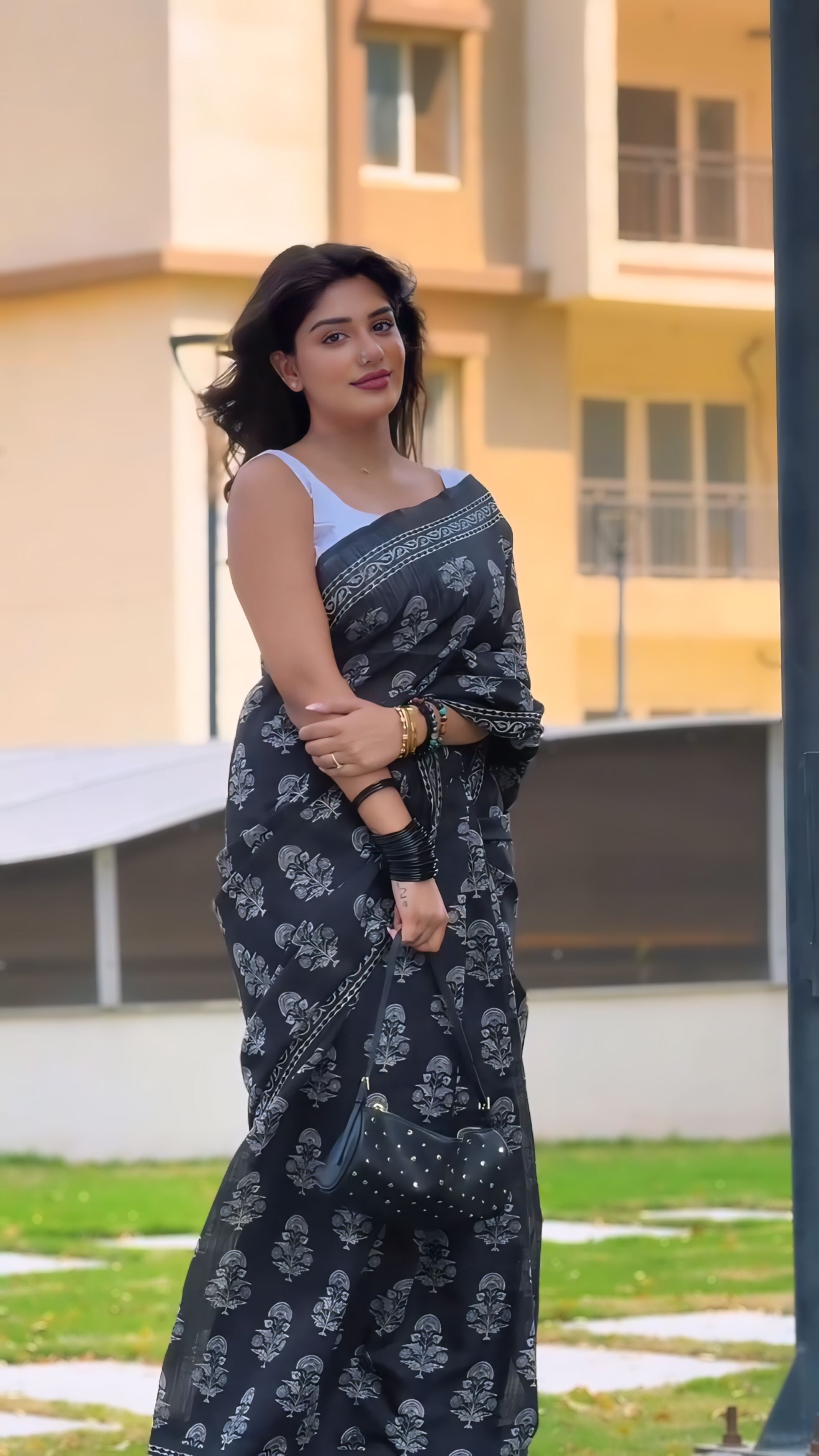One Minute Ready To Wear Black Georgette Silk Saree