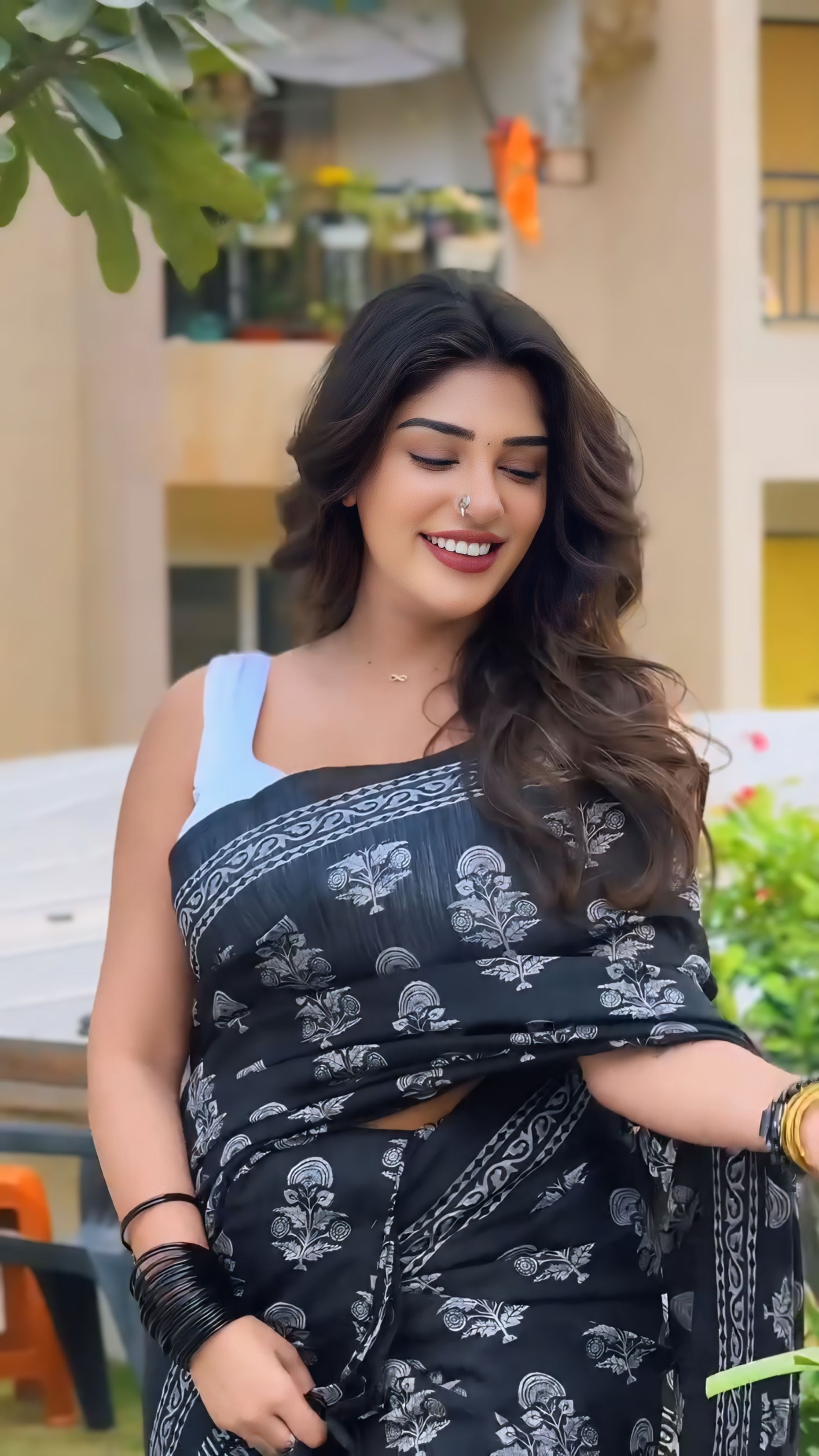 One Minute Ready To Wear Black Georgette Silk Saree