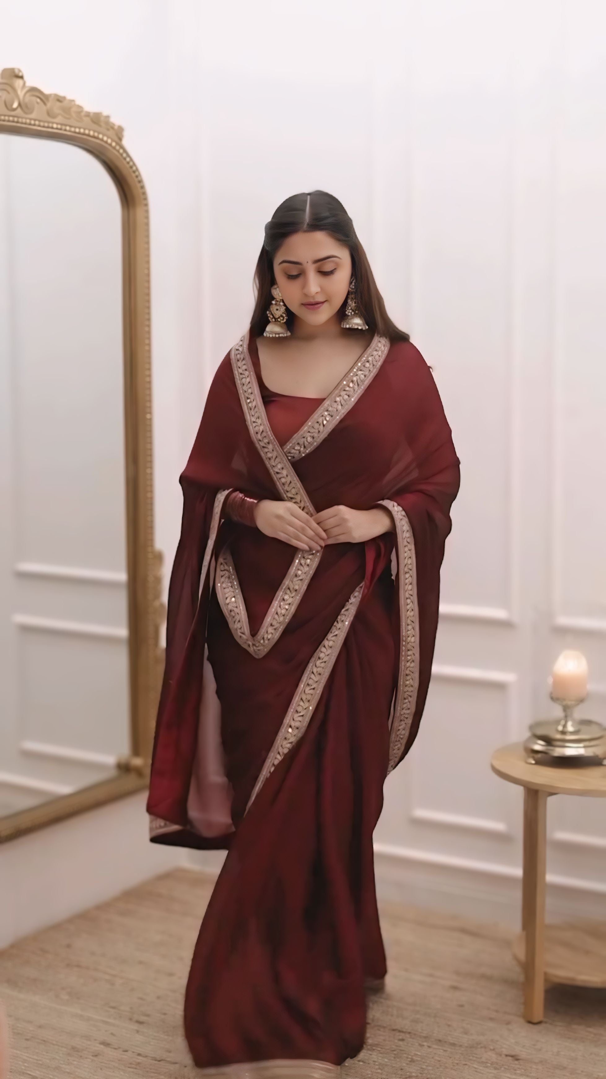 One Minute Ready To Wear New Collection Party Wear Fancy Saree With Stitch Blouse