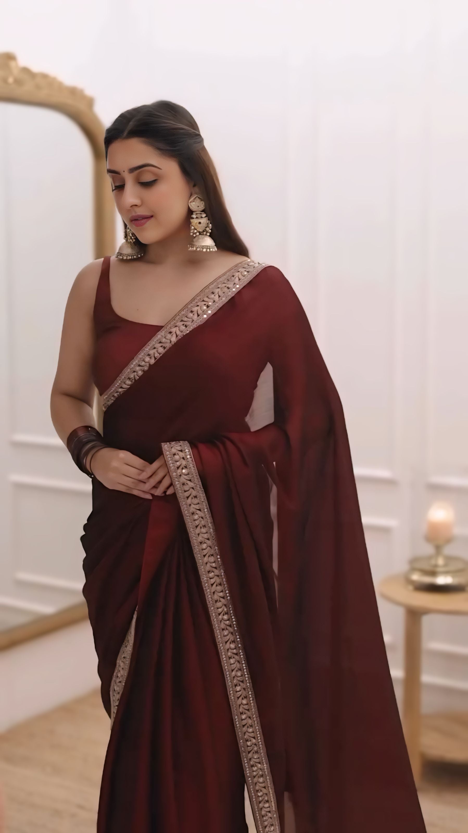 One Minute Ready To Wear New Collection Party Wear Fancy Saree With Stitch Blouse