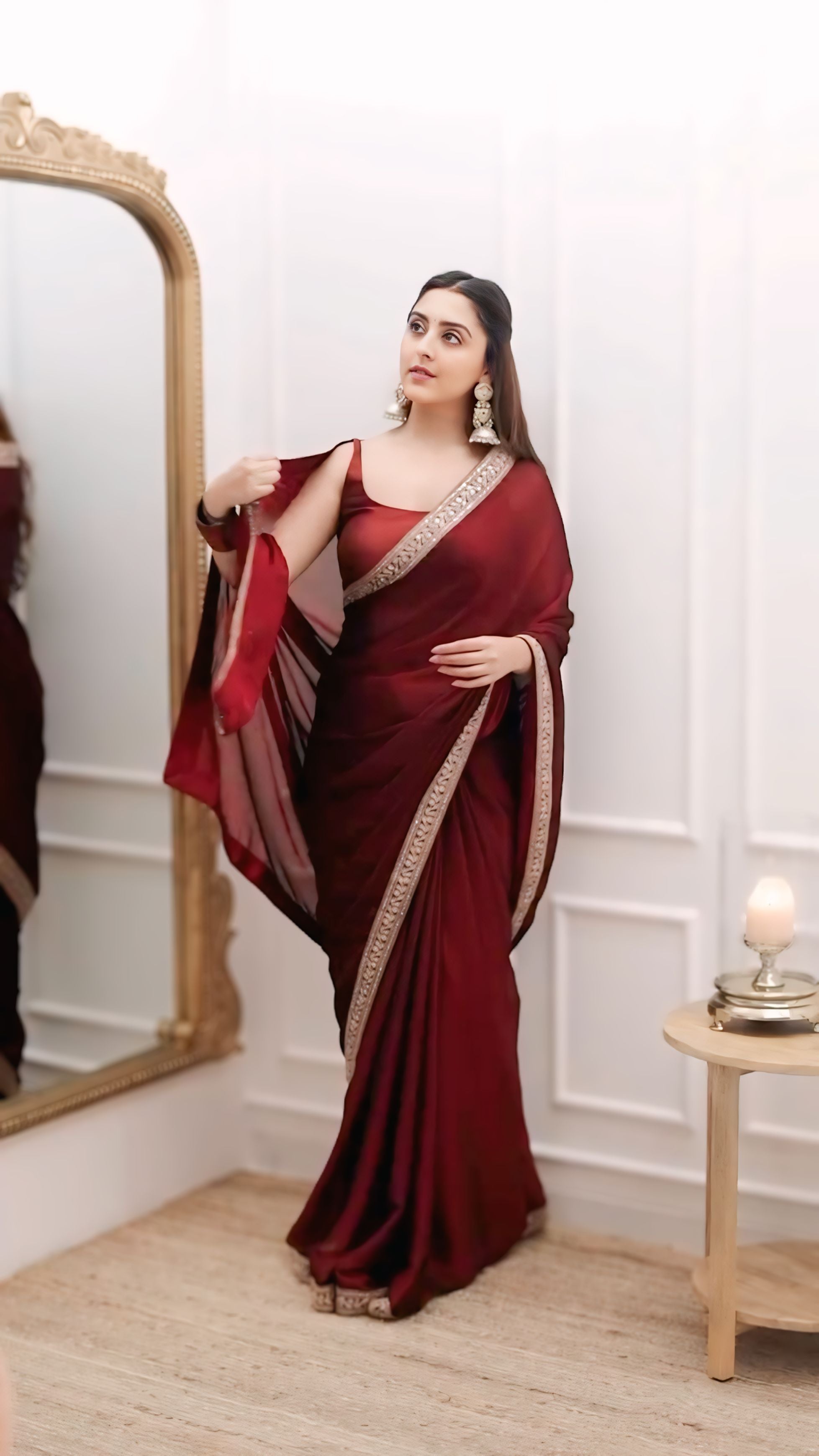 One Minute Ready To Wear New Collection Party Wear Fancy Saree With Stitch Blouse