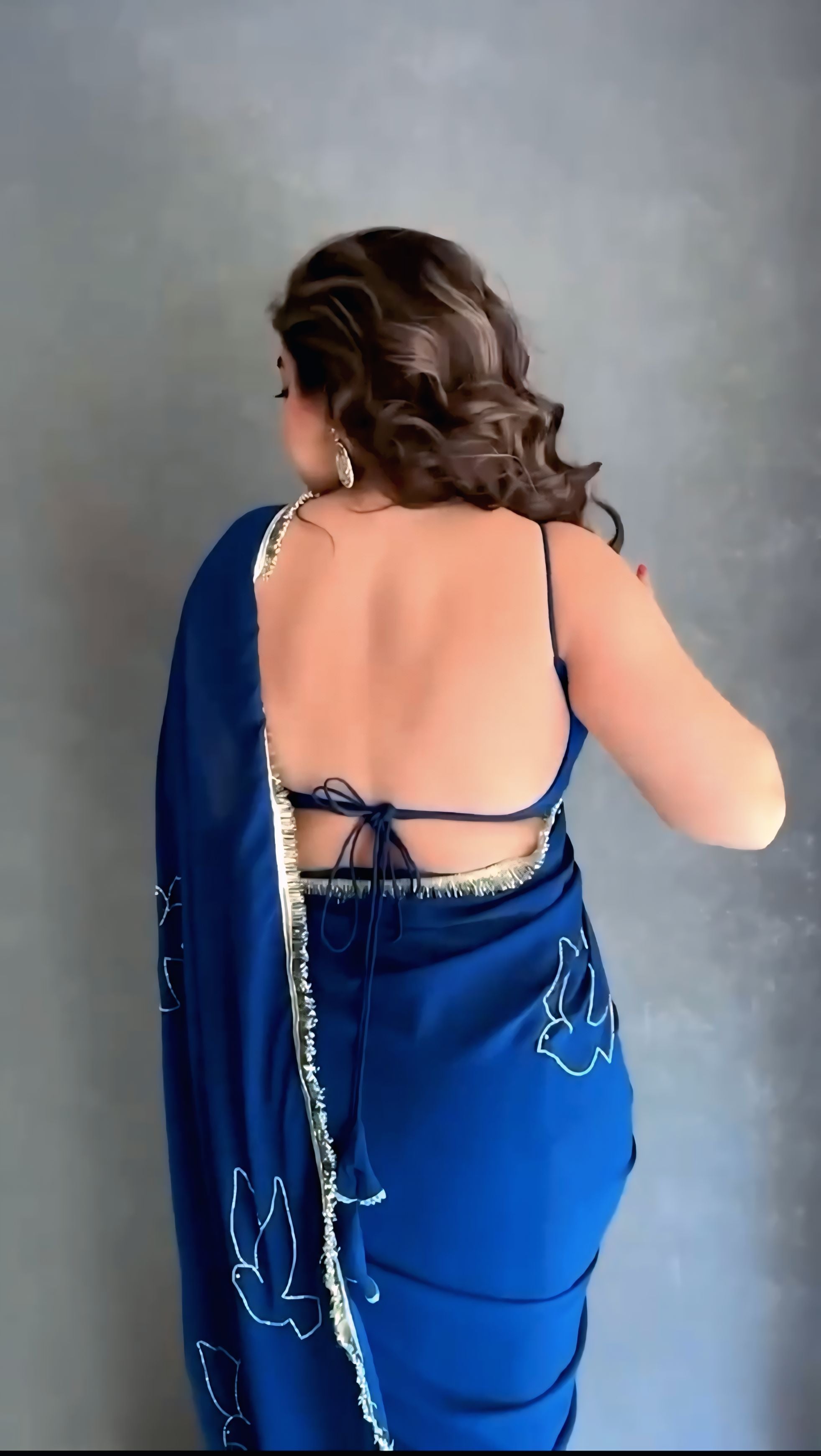 One Minute Ready To Wear Blue Havy Organza Silk Febric Saree With Stitch Blouse